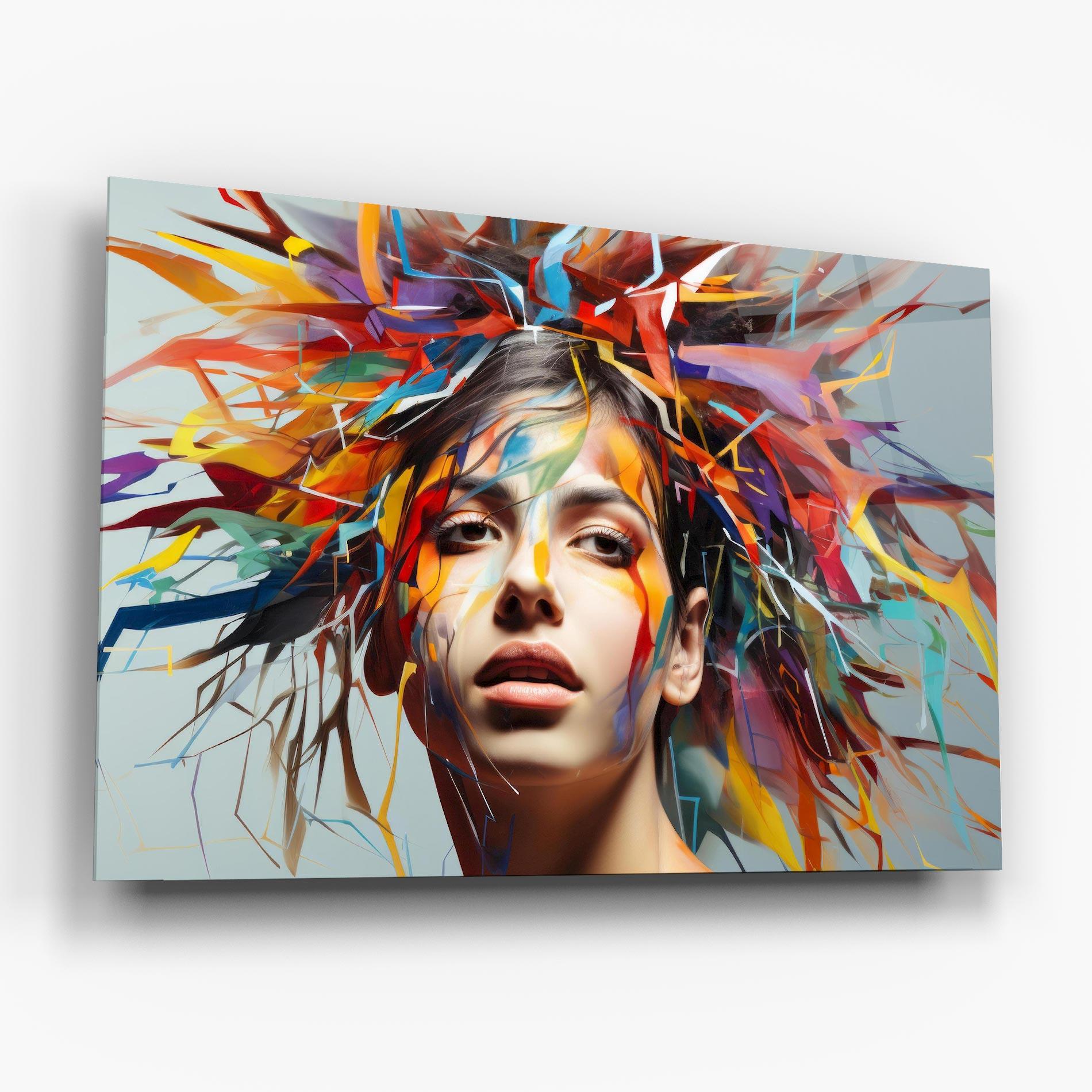 Tablou Sticla Colorful Paint Hair mockup 6