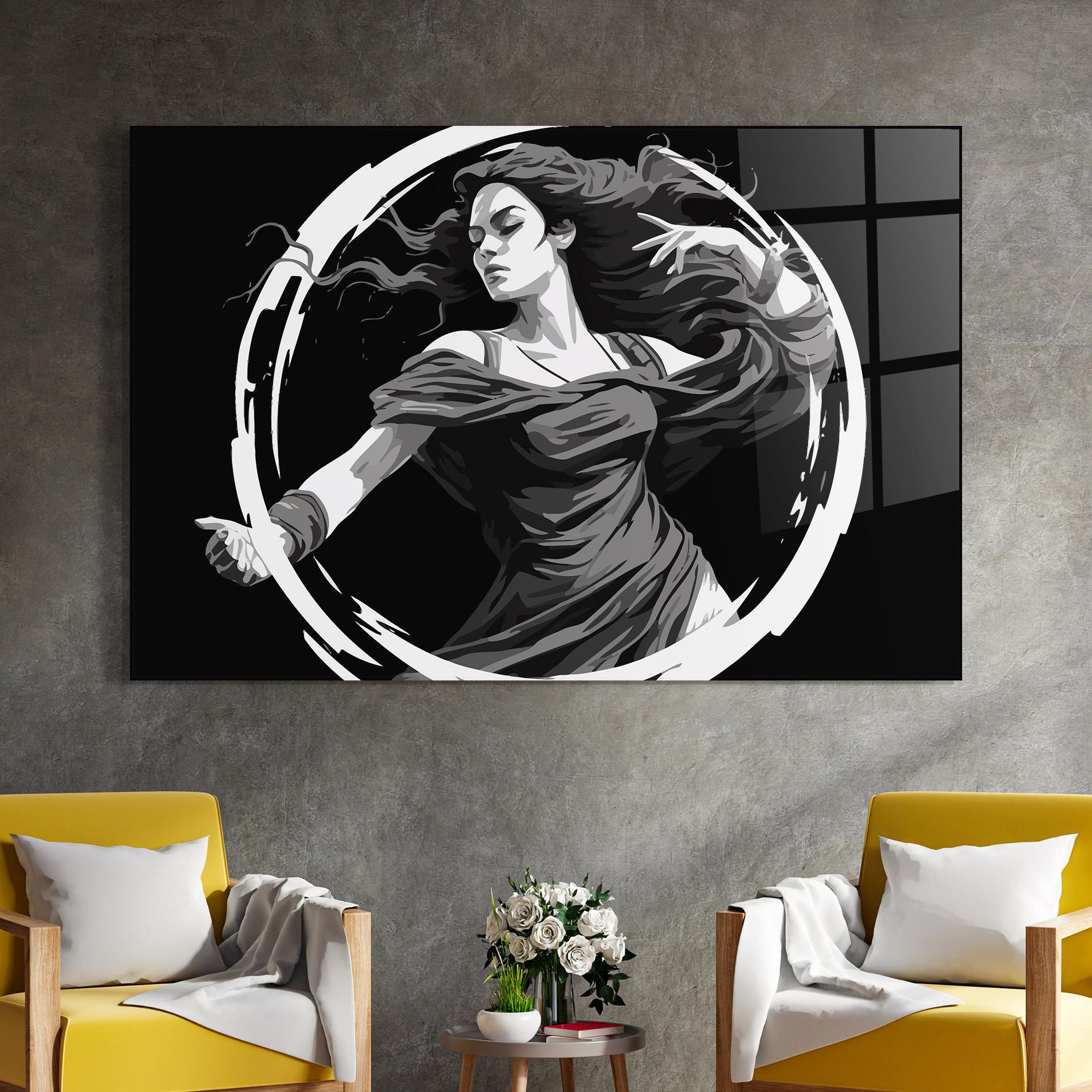 Tablou Sticla Circle Grey Lady mockup 4