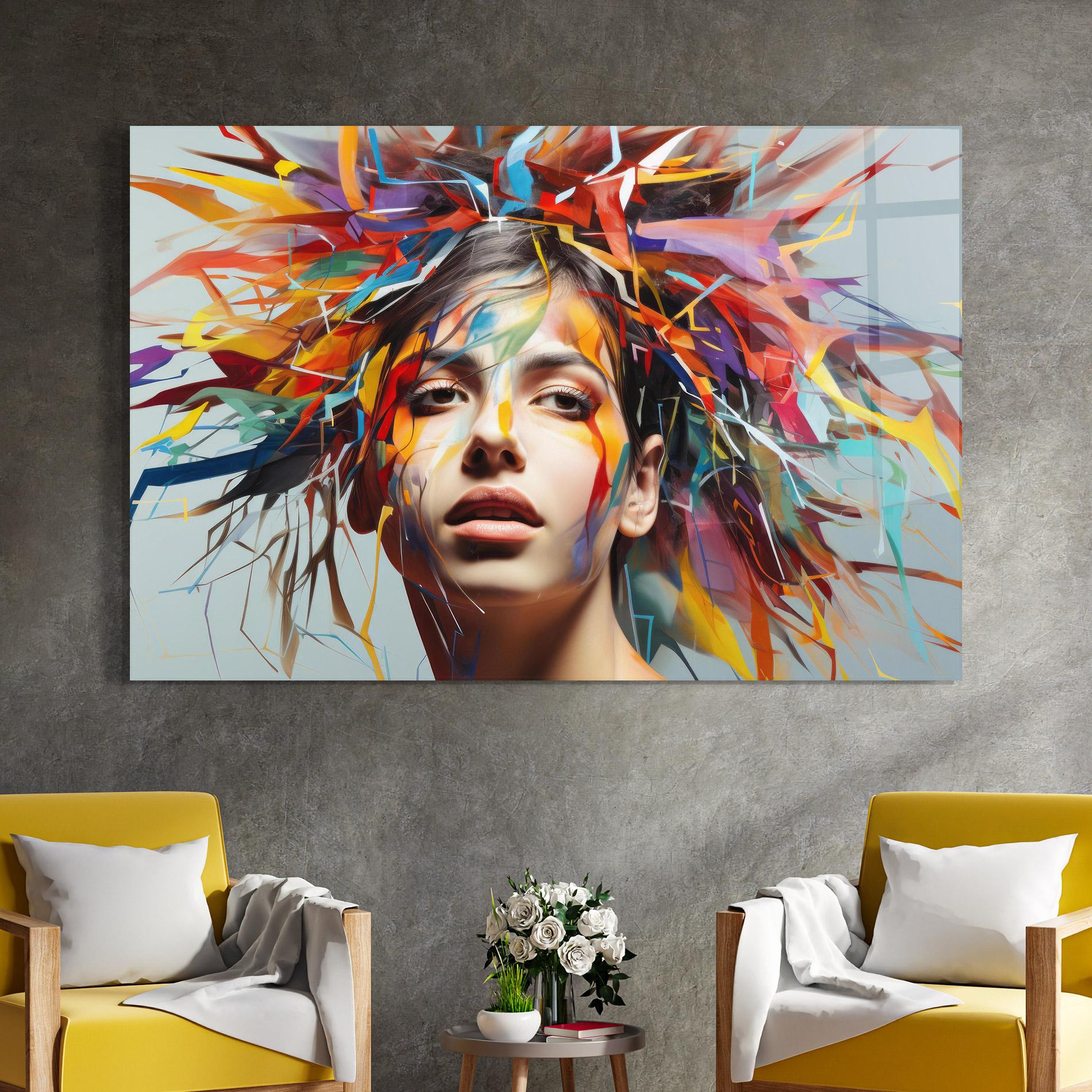Tablou Sticla Colorful Paint Hair mockup 4