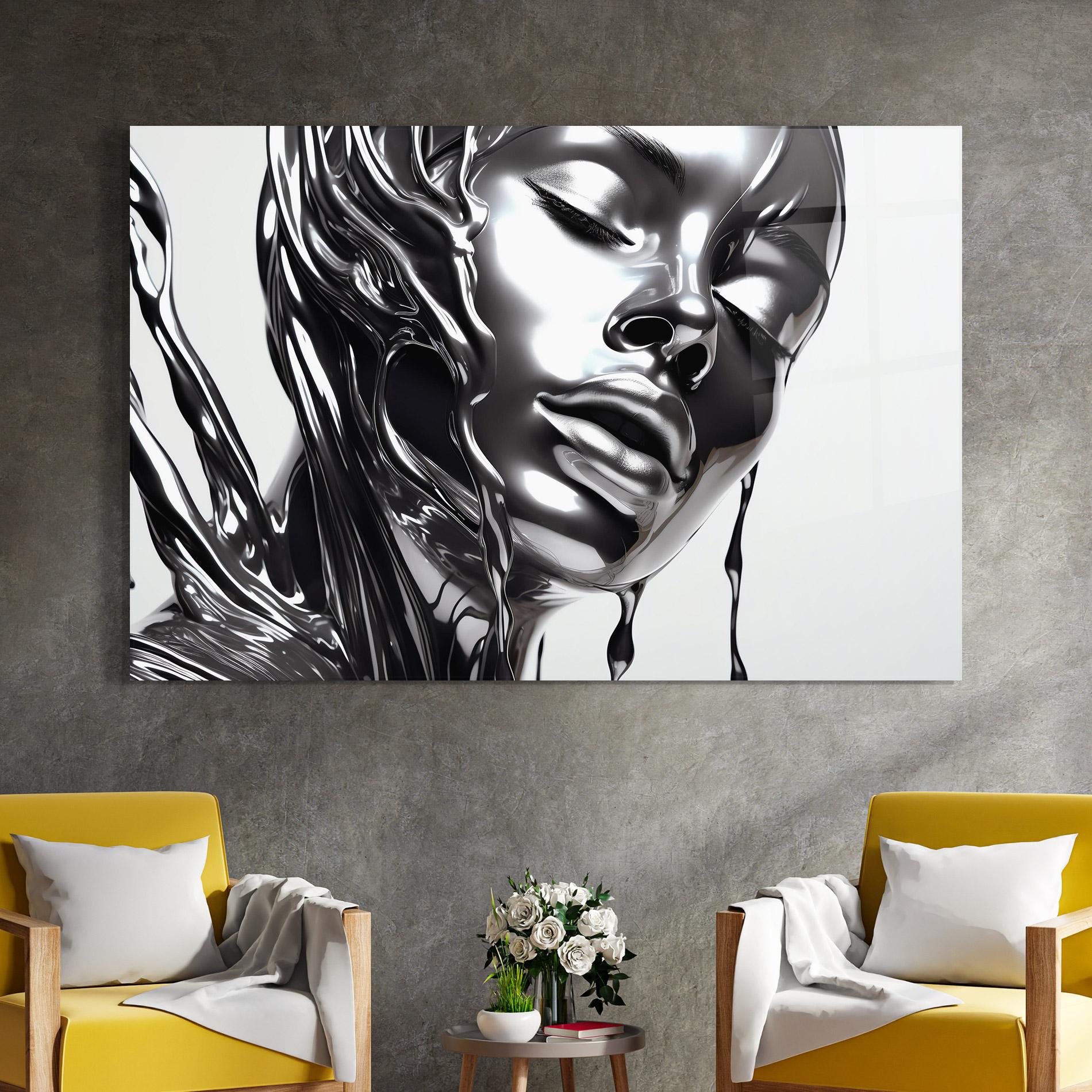 Tablou Sticla Silver Liquid Woman mockup 4