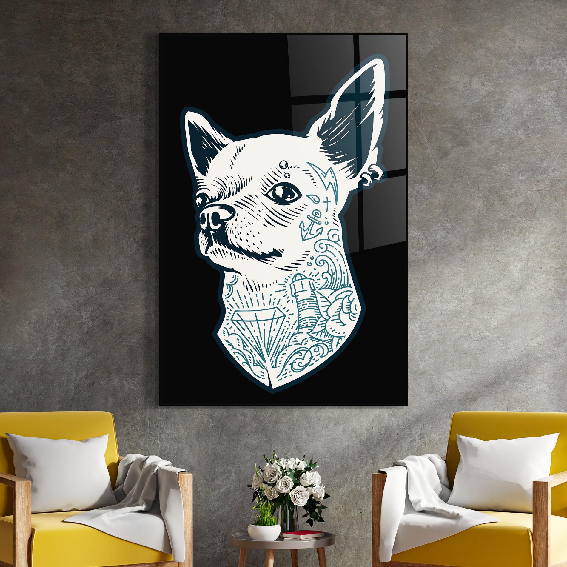 Tablou Sticla Chihuahua Tattoo mockup 4