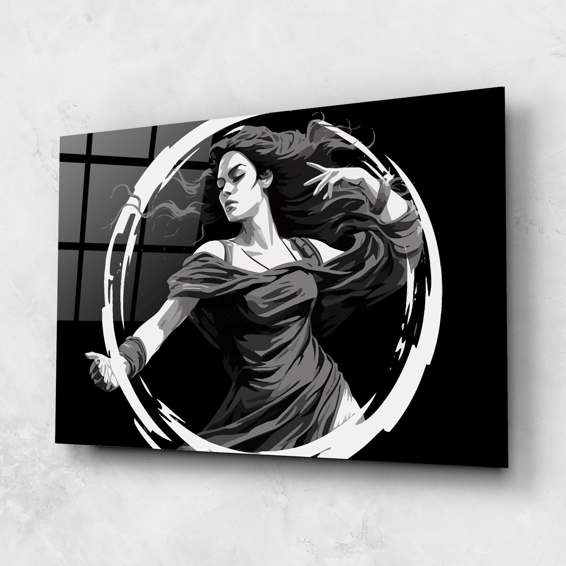 Tablou Sticla Circle Grey Lady mockup 1