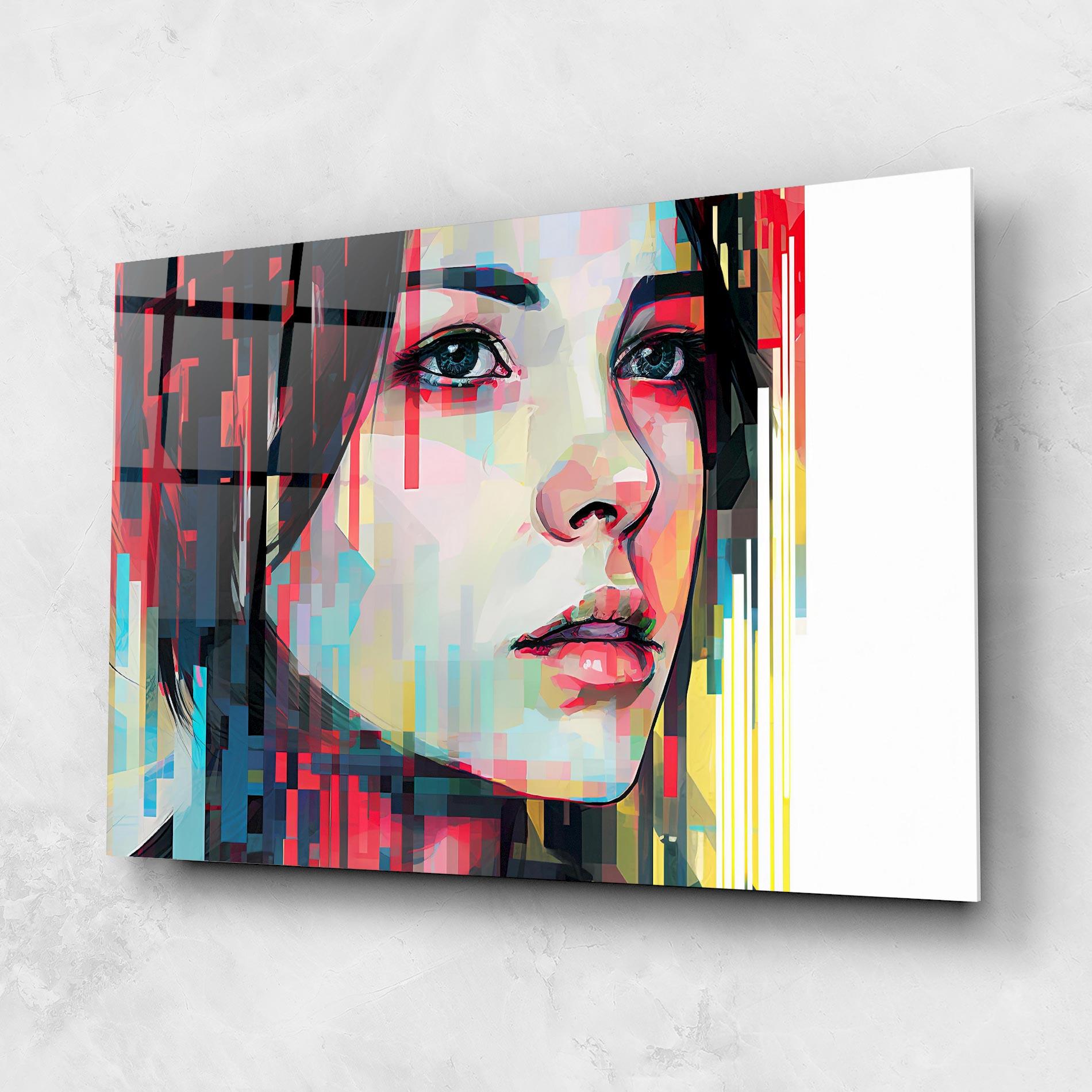 Tablou Sticla Colorful Glitchy Girl mockup 1