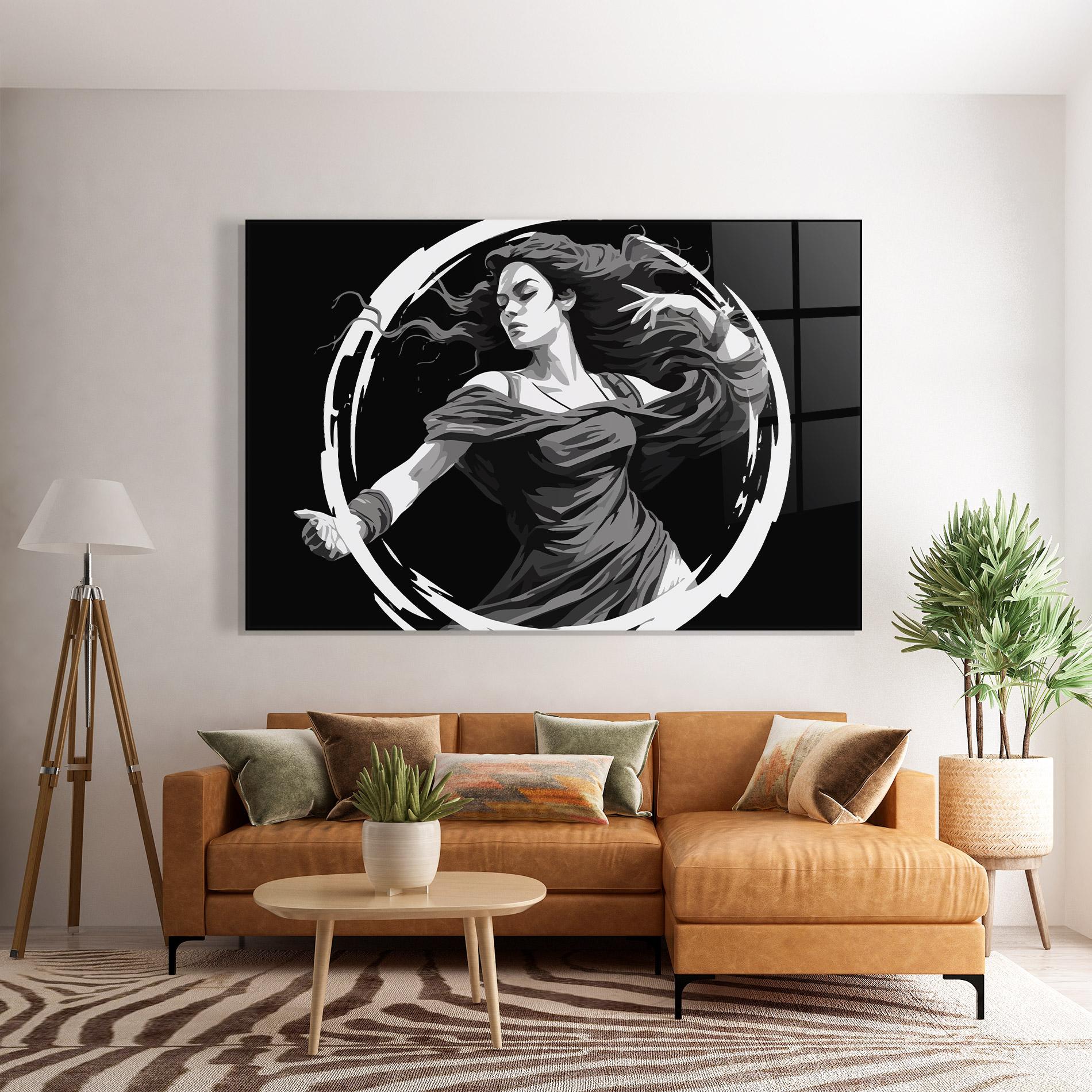 Tablou Sticla Circle Grey Lady mockup 7