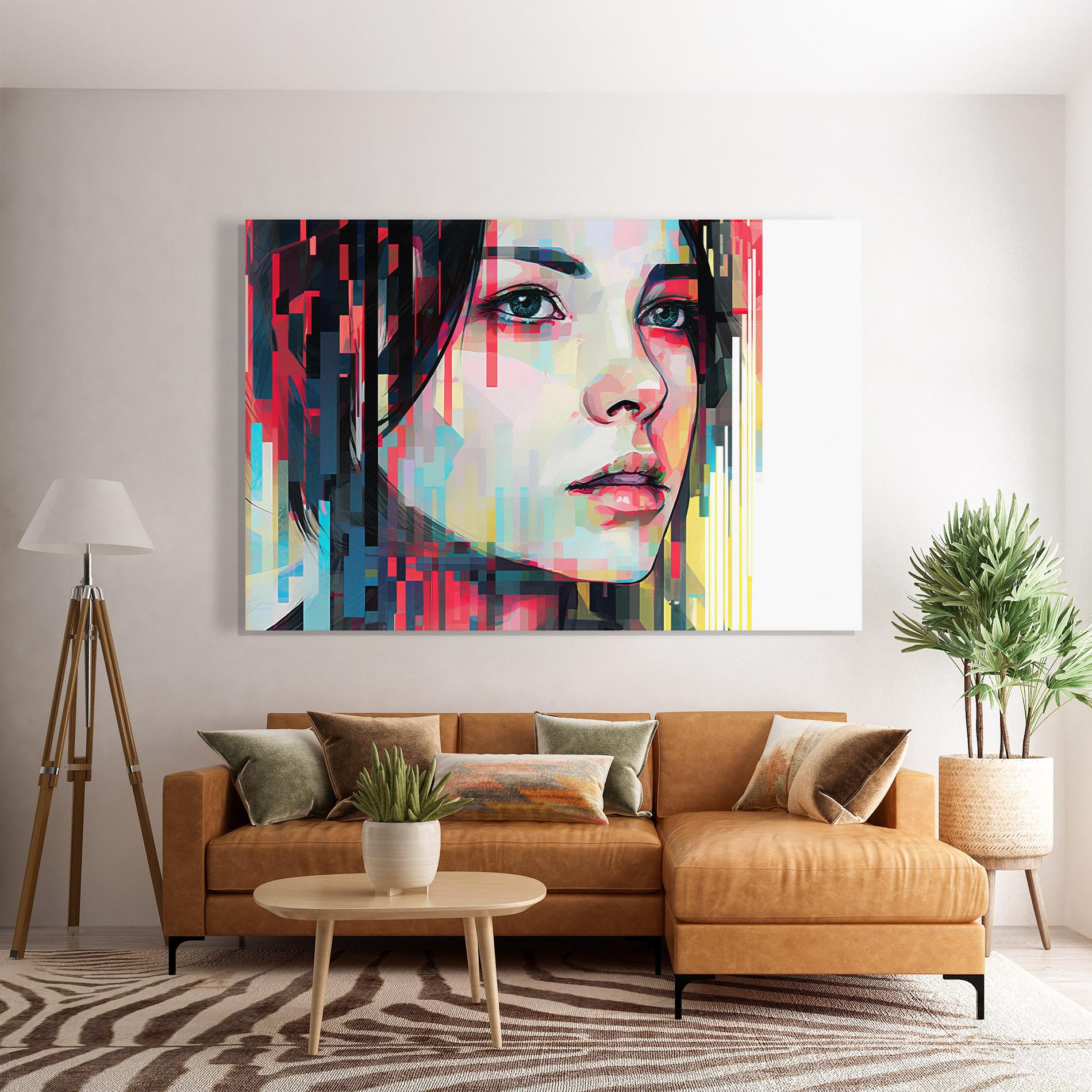 Tablou Sticla Colorful Glitchy Girl mockup 7