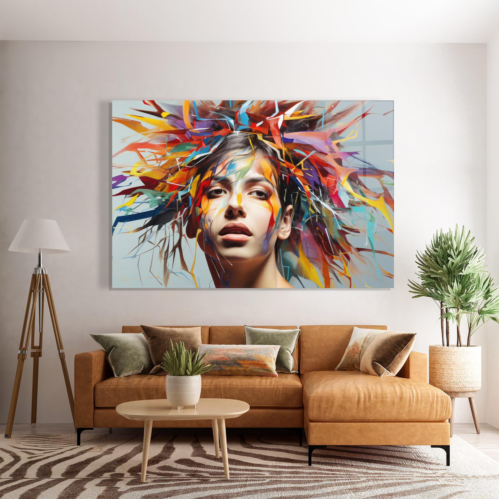 Tablou Sticla Colorful Paint Hair mockup 7