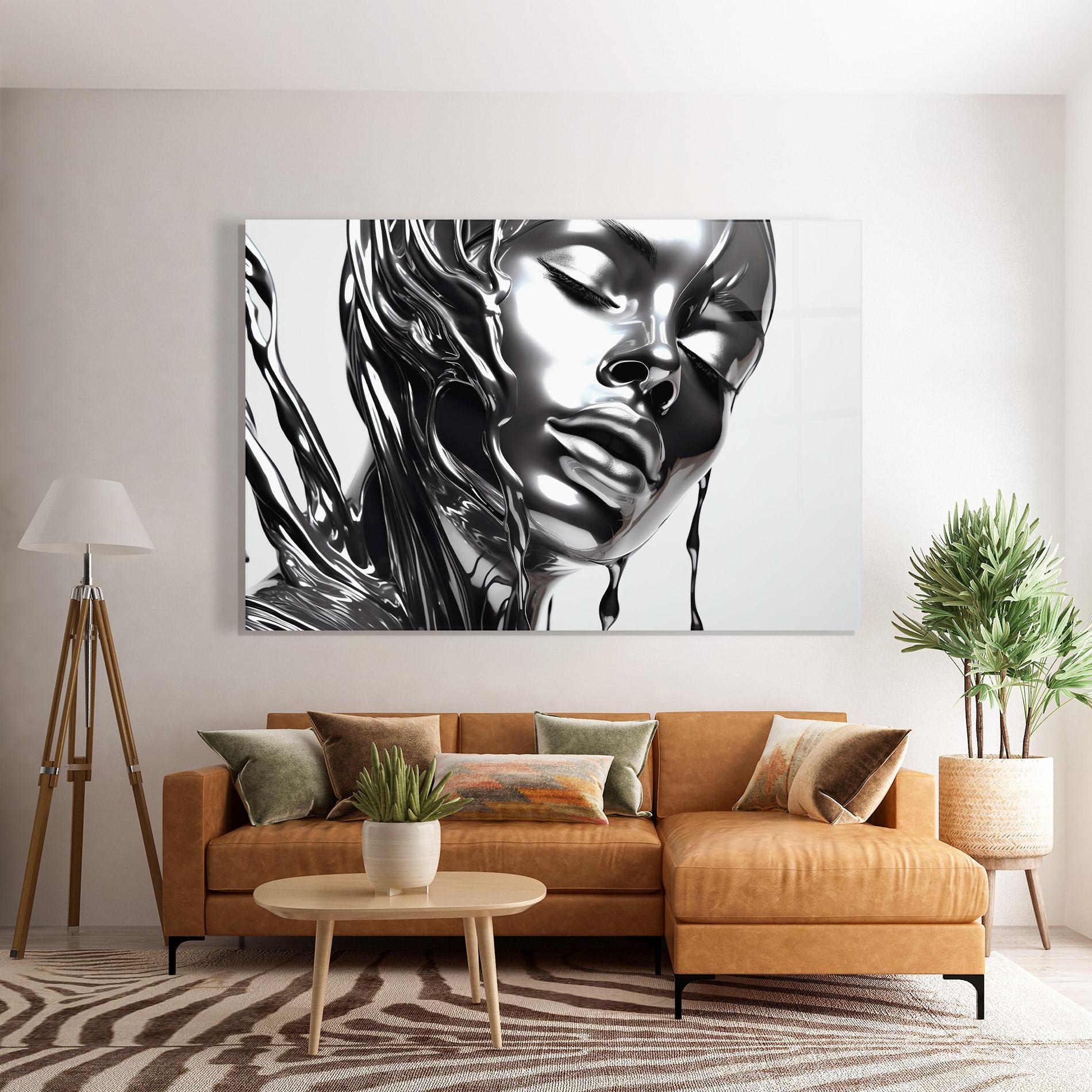 Tablou Sticla Silver Liquid Woman mockup 7