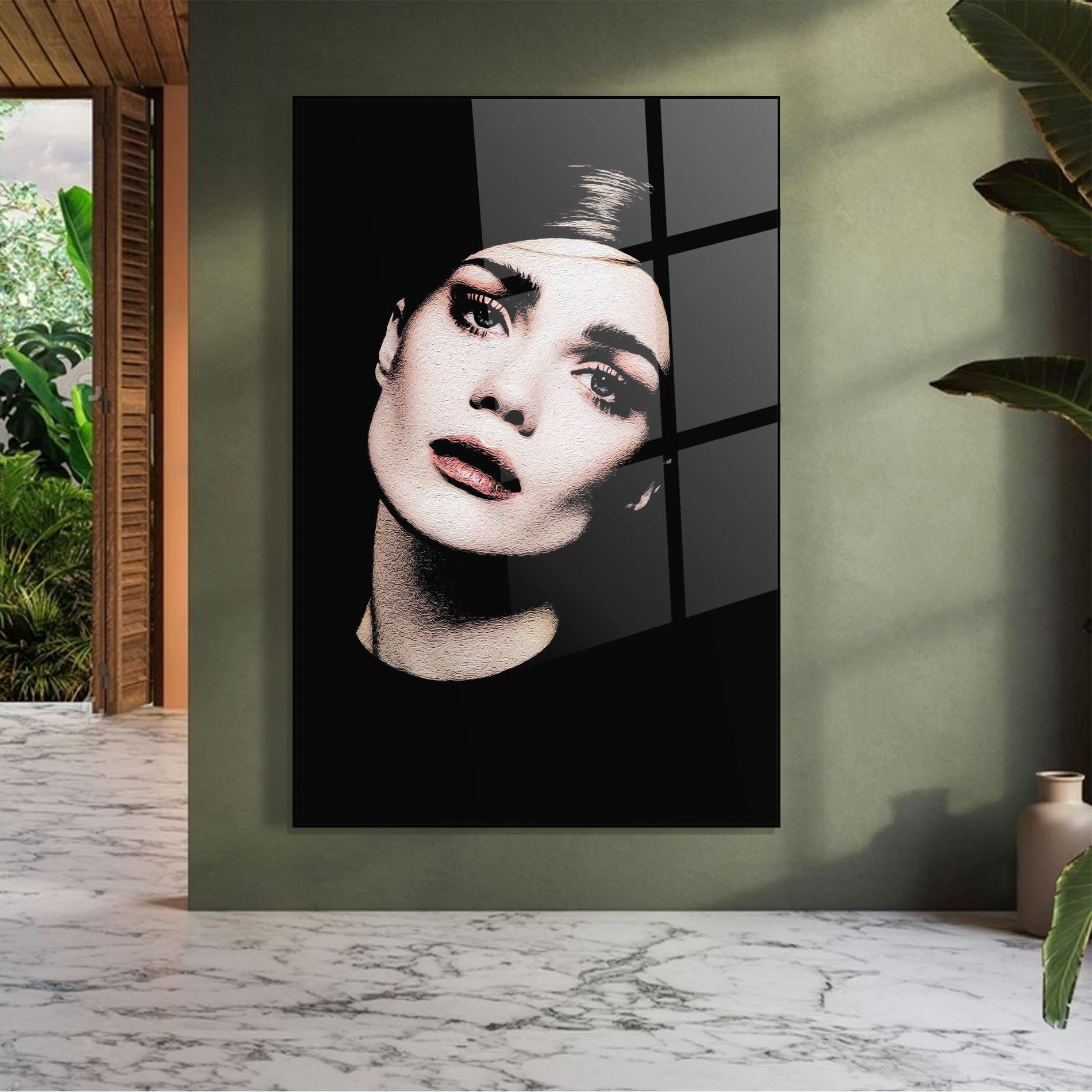 Tablou Sticla Blue Eyes Lady mockup 7