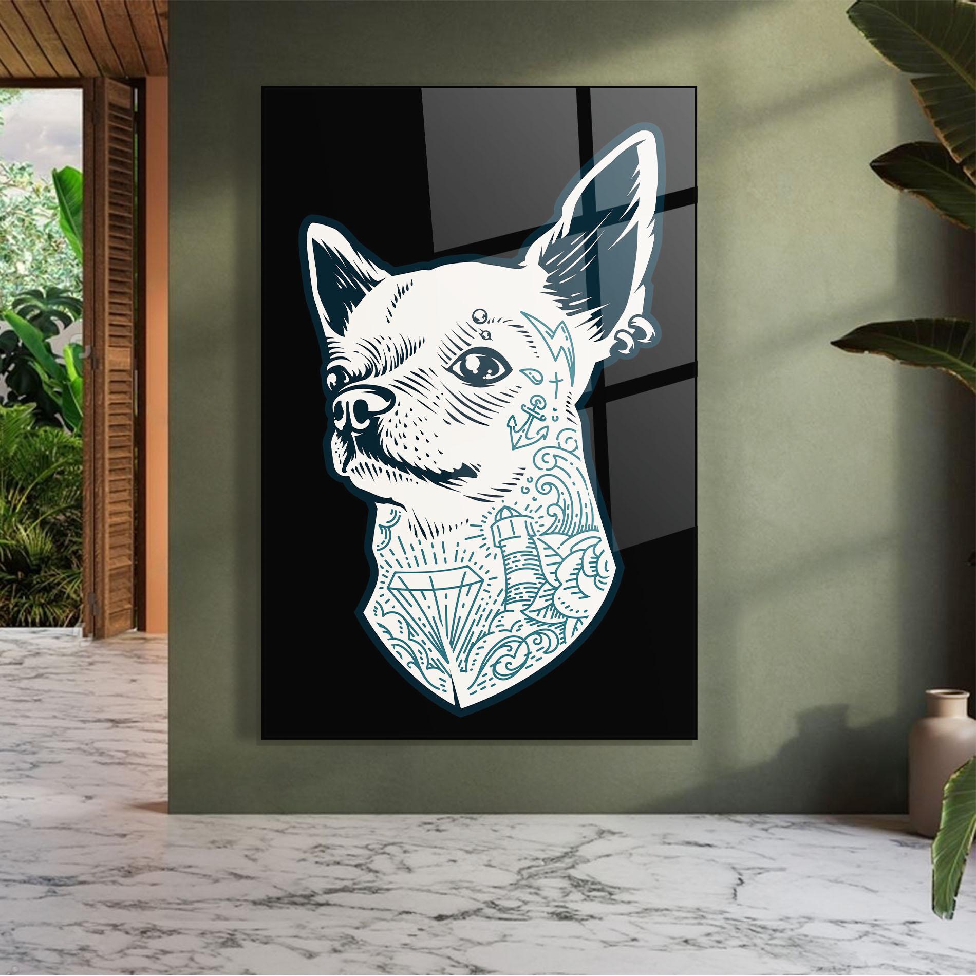 Tablou Sticla Chihuahua Tattoo mockup 7