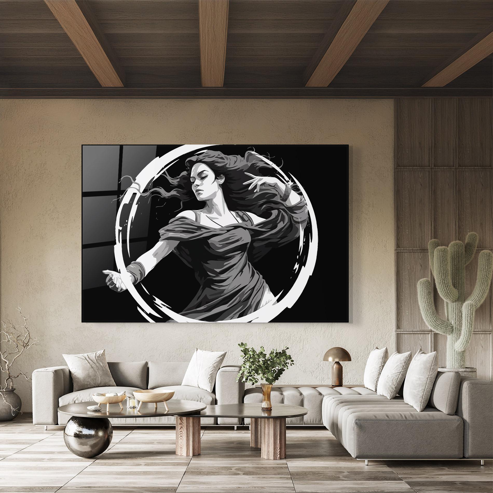 Tablou Sticla Circle Grey Lady mockup 8