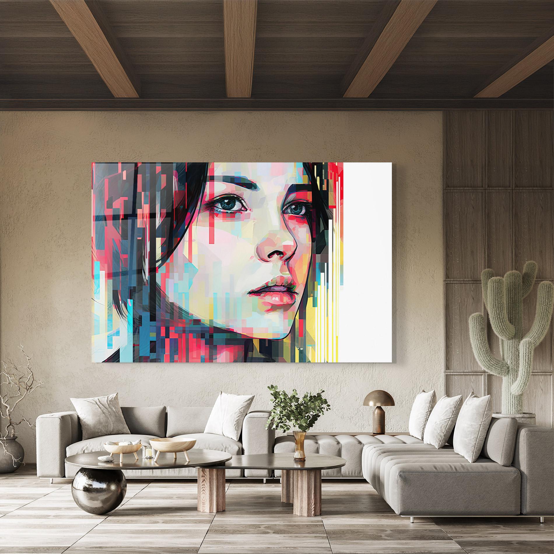 Tablou Sticla Colorful Glitchy Girl mockup 8
