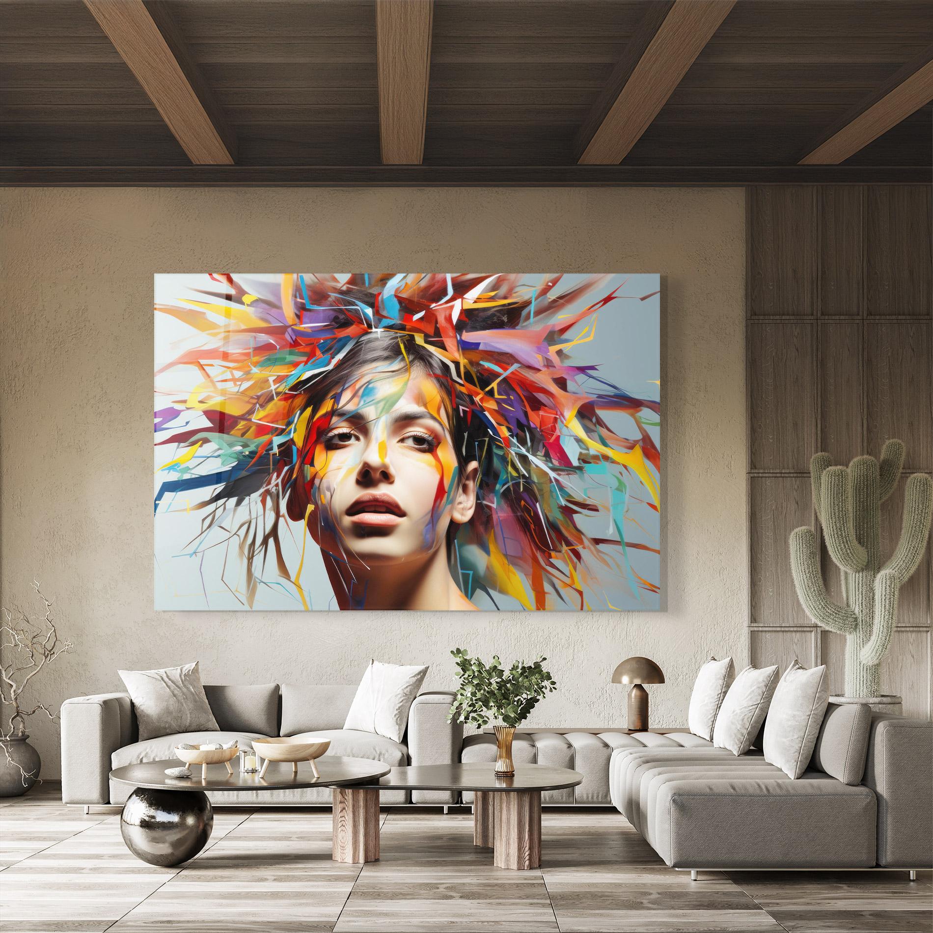 Tablou Sticla Colorful Paint Hair mockup 8