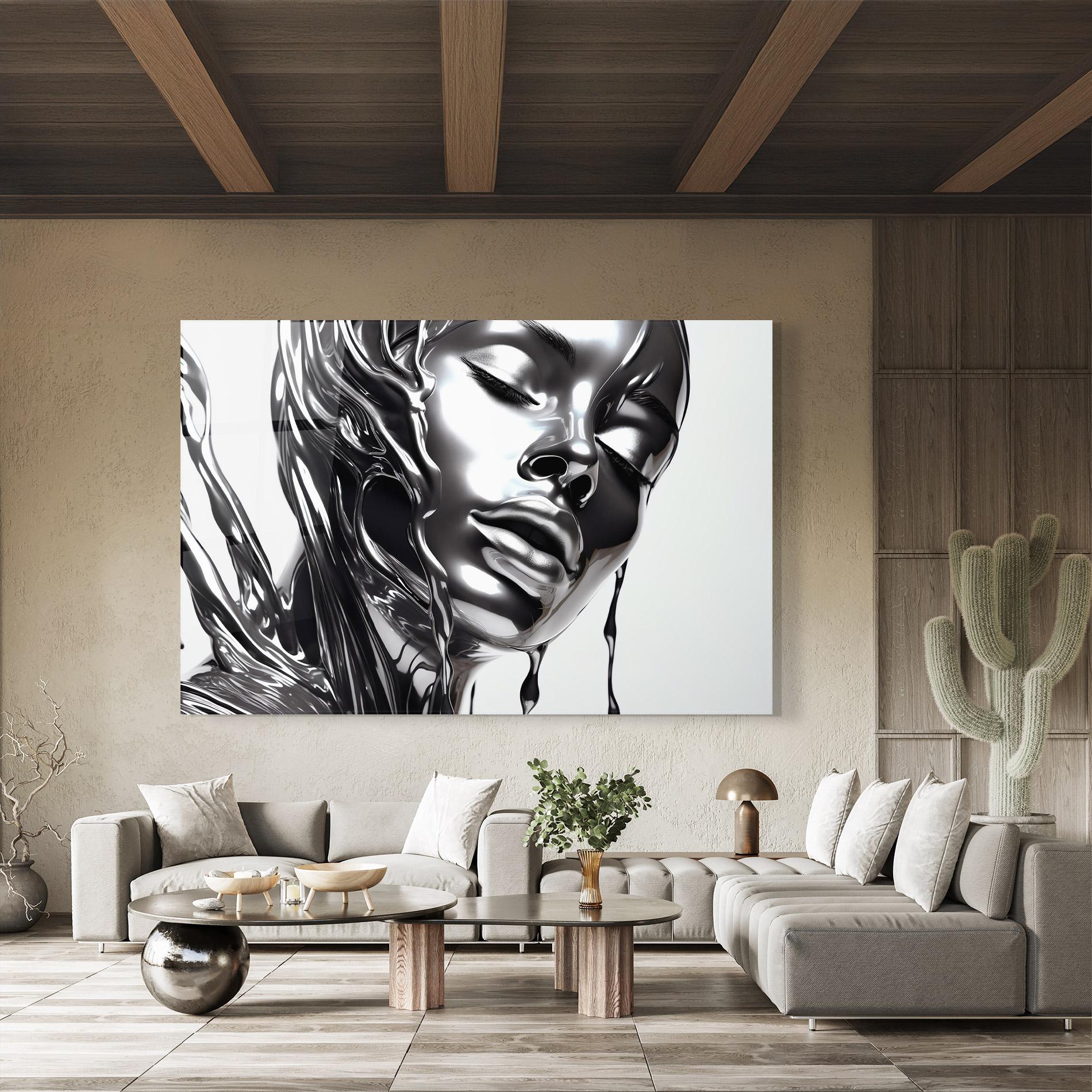 Tablou Sticla Silver Liquid Woman mockup 8