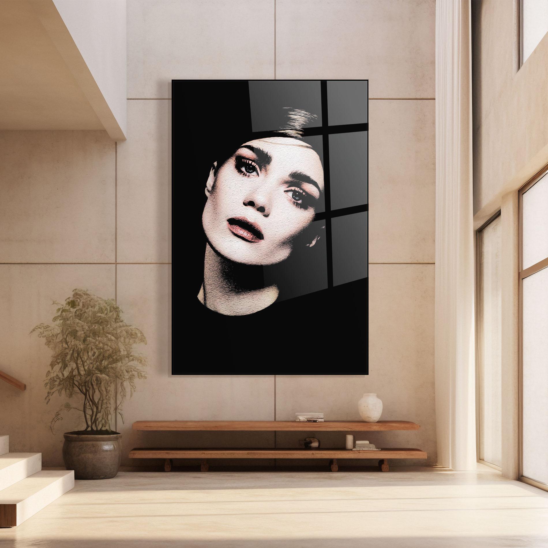 Tablou Sticla Blue Eyes Lady mockup 8