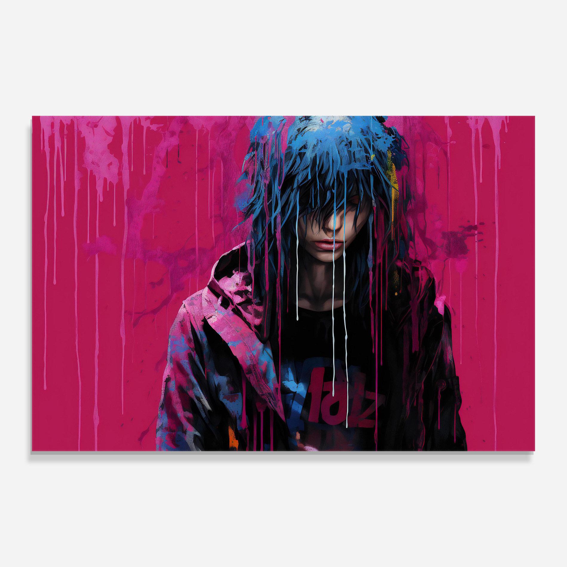 Tablou Sticla Blue Pink Falling Paint mockup 0