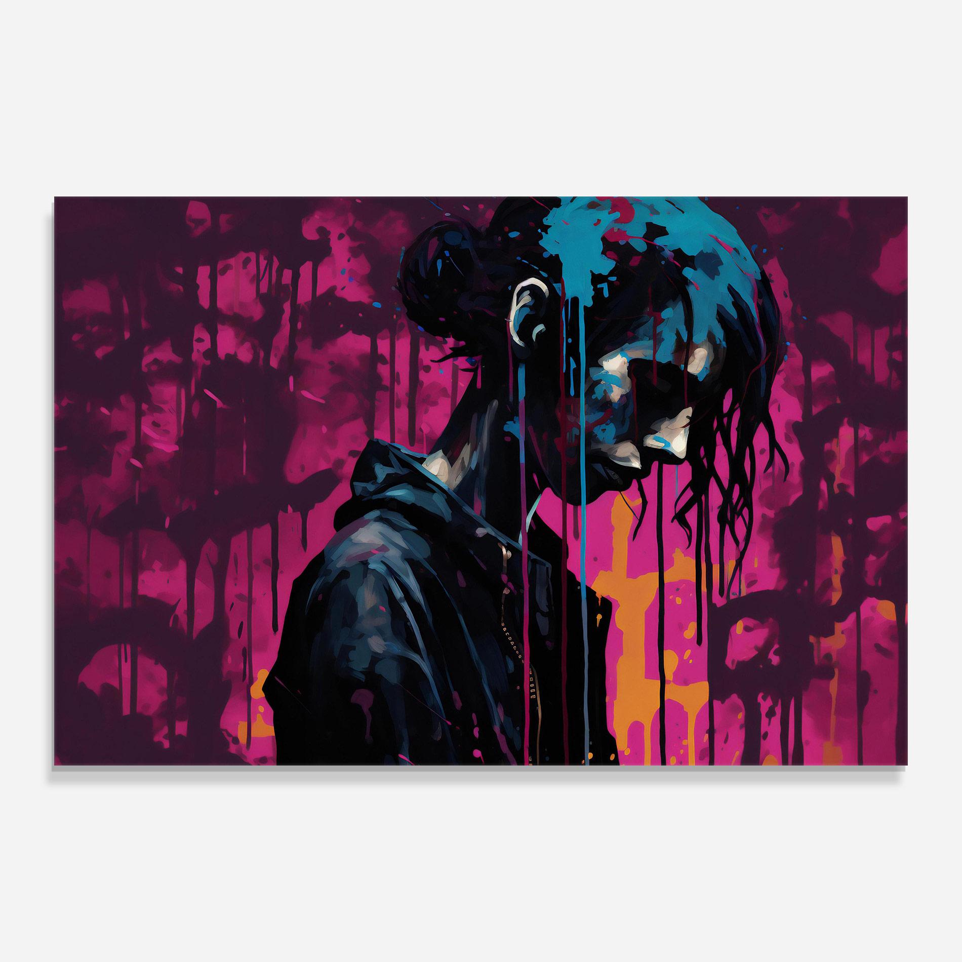 Tablou Sticla Blue Pink Paint Falling mockup 0