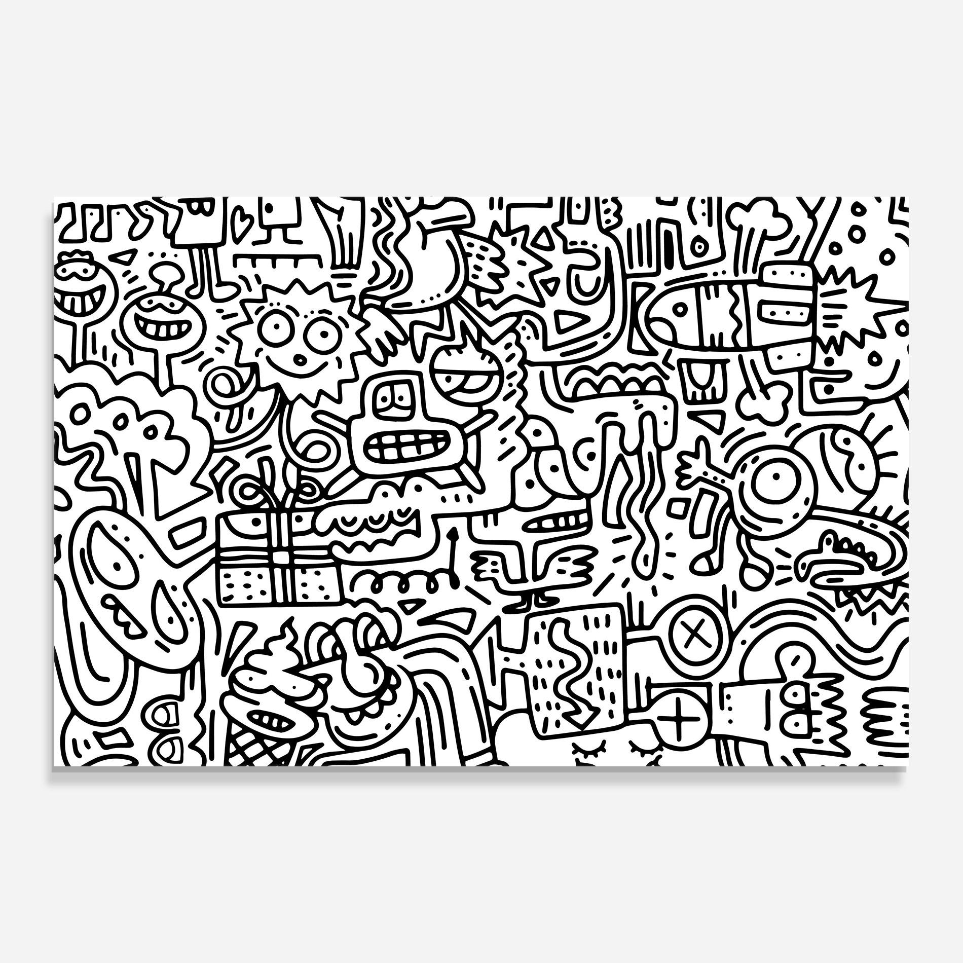 Tablou Sticla Doodle Black Line mockup 0