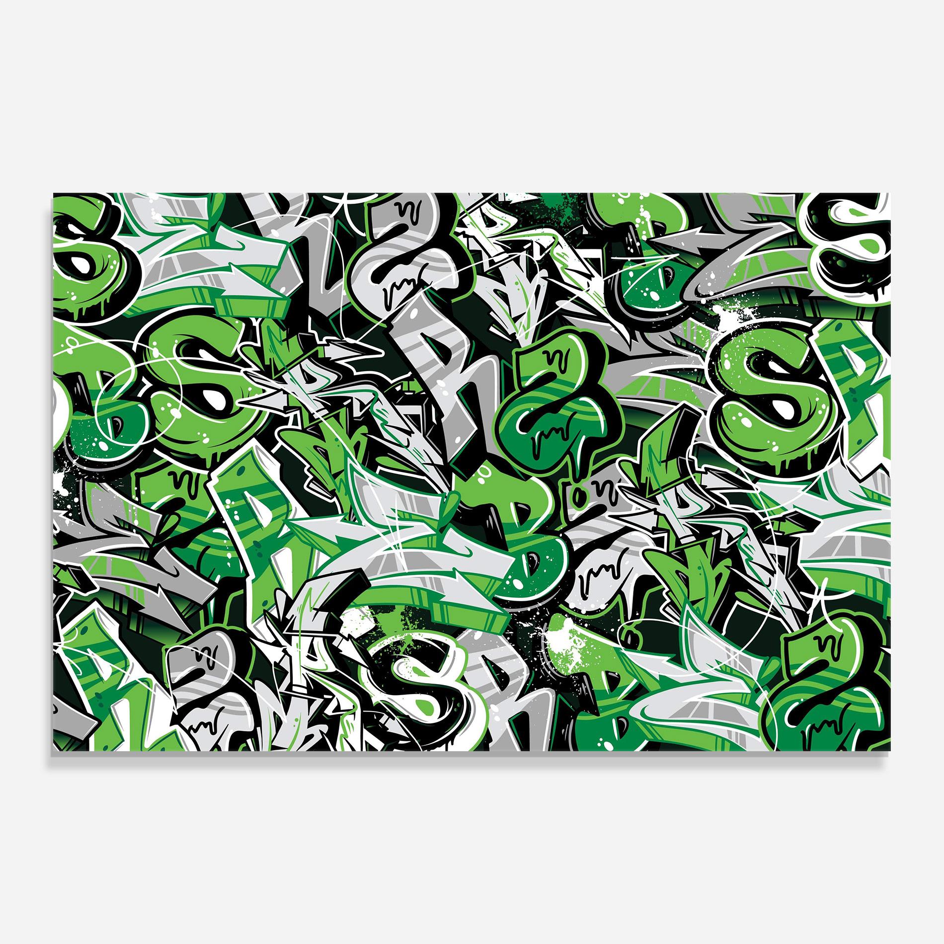 Tablou Sticla Green Graffiti Letters mockup 0