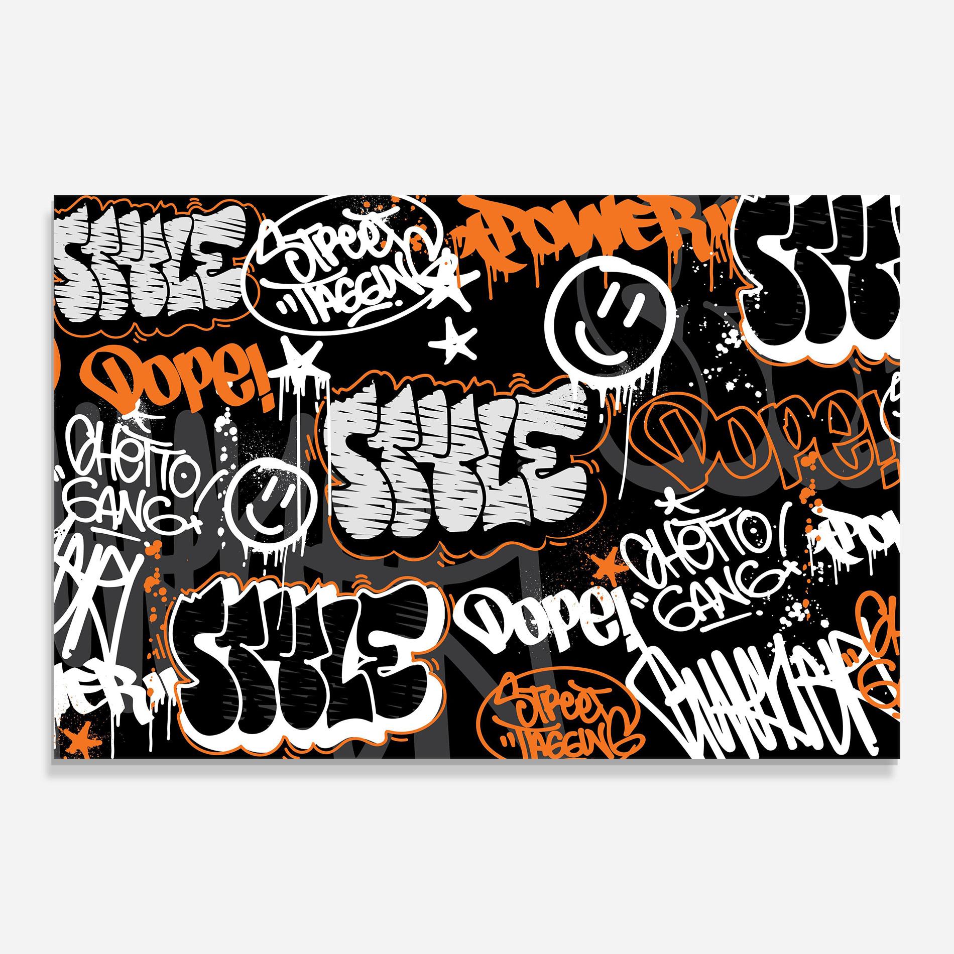 Tablou Sticla Orange Black Graffiti mockup 0