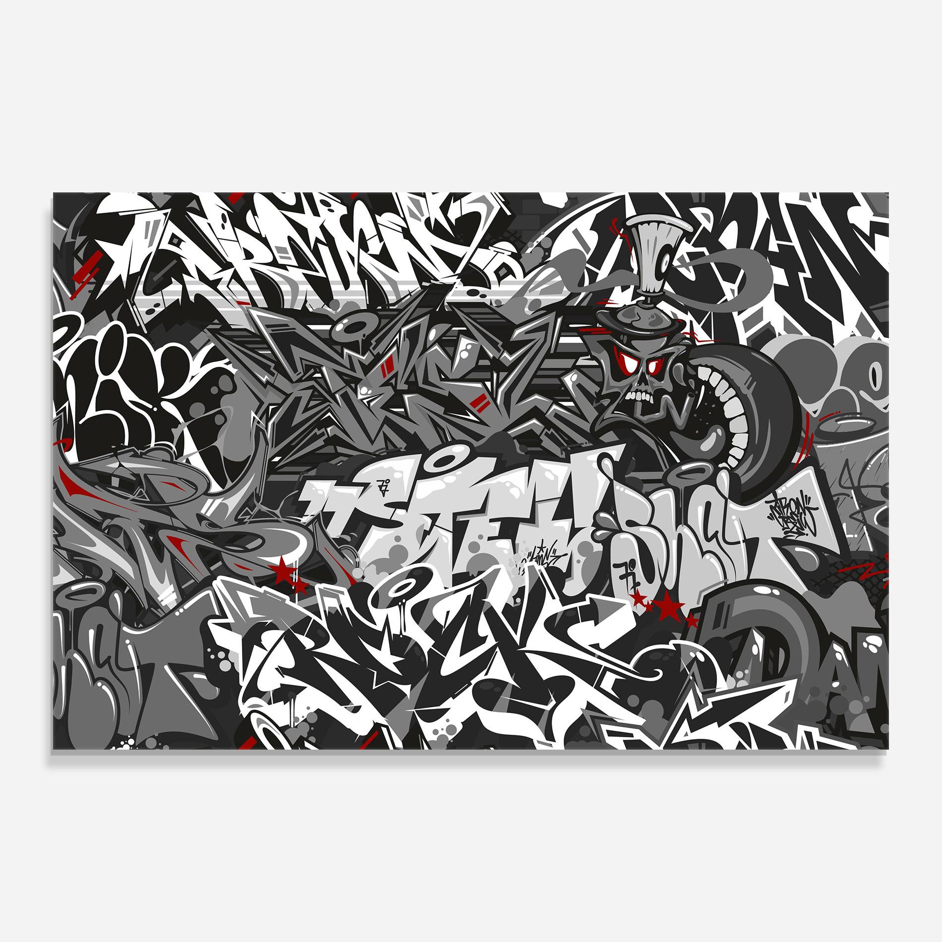 Tablou Sticla Skull Graffiti mockup 0