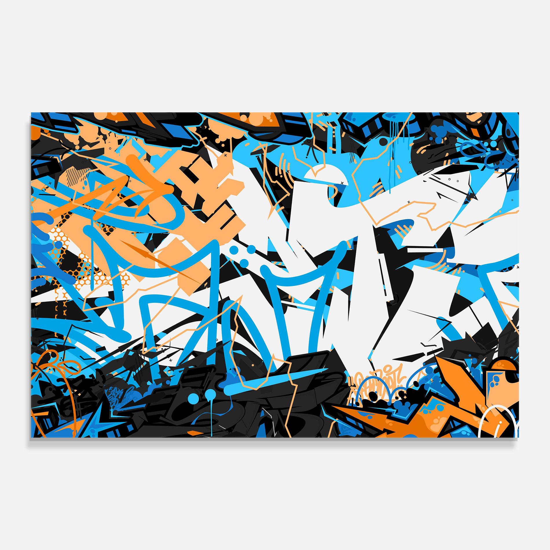 Tablou Sticla White Orange Graffiti mockup 0
