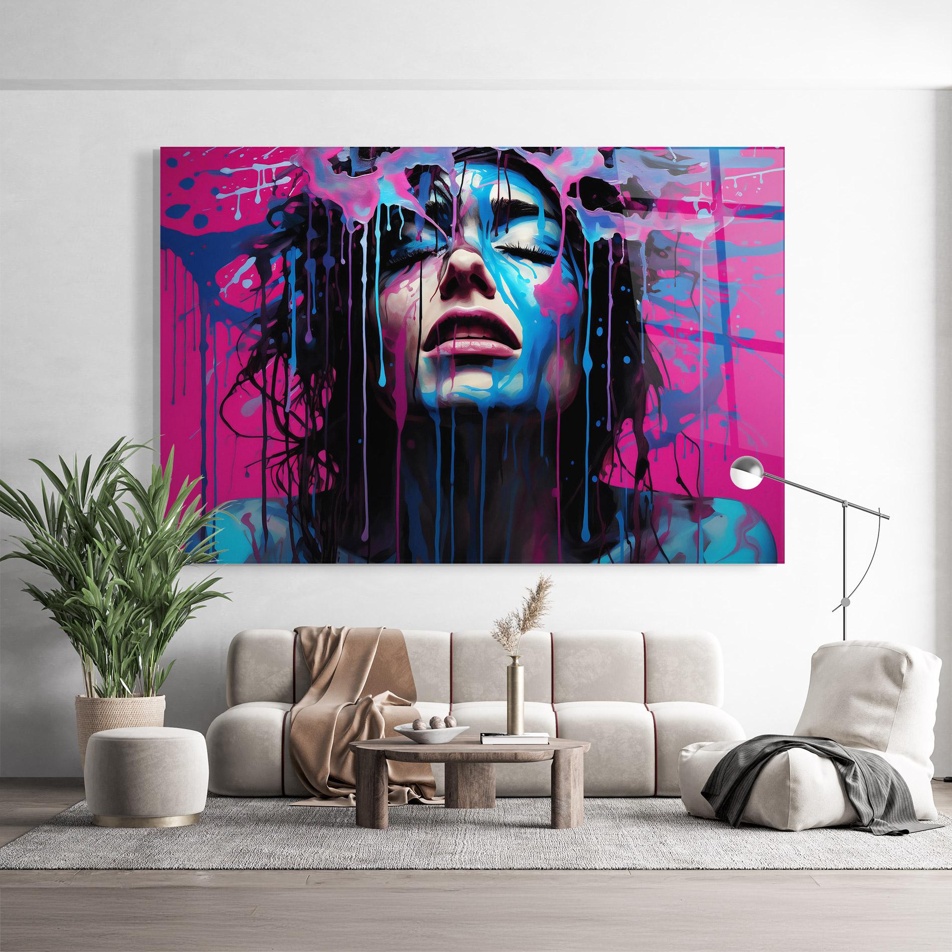 Tablou Sticla Blue Pink Woman mockup 9