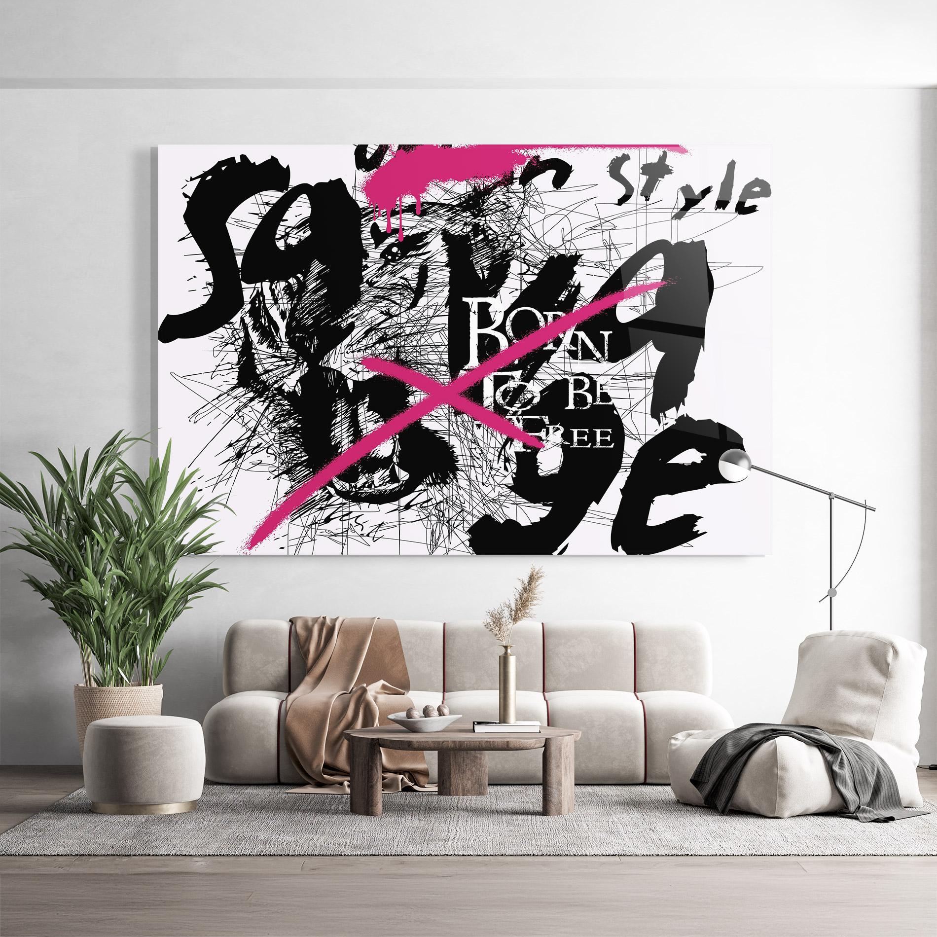 Tablou Sticla Born Free Graffiti mockup 9