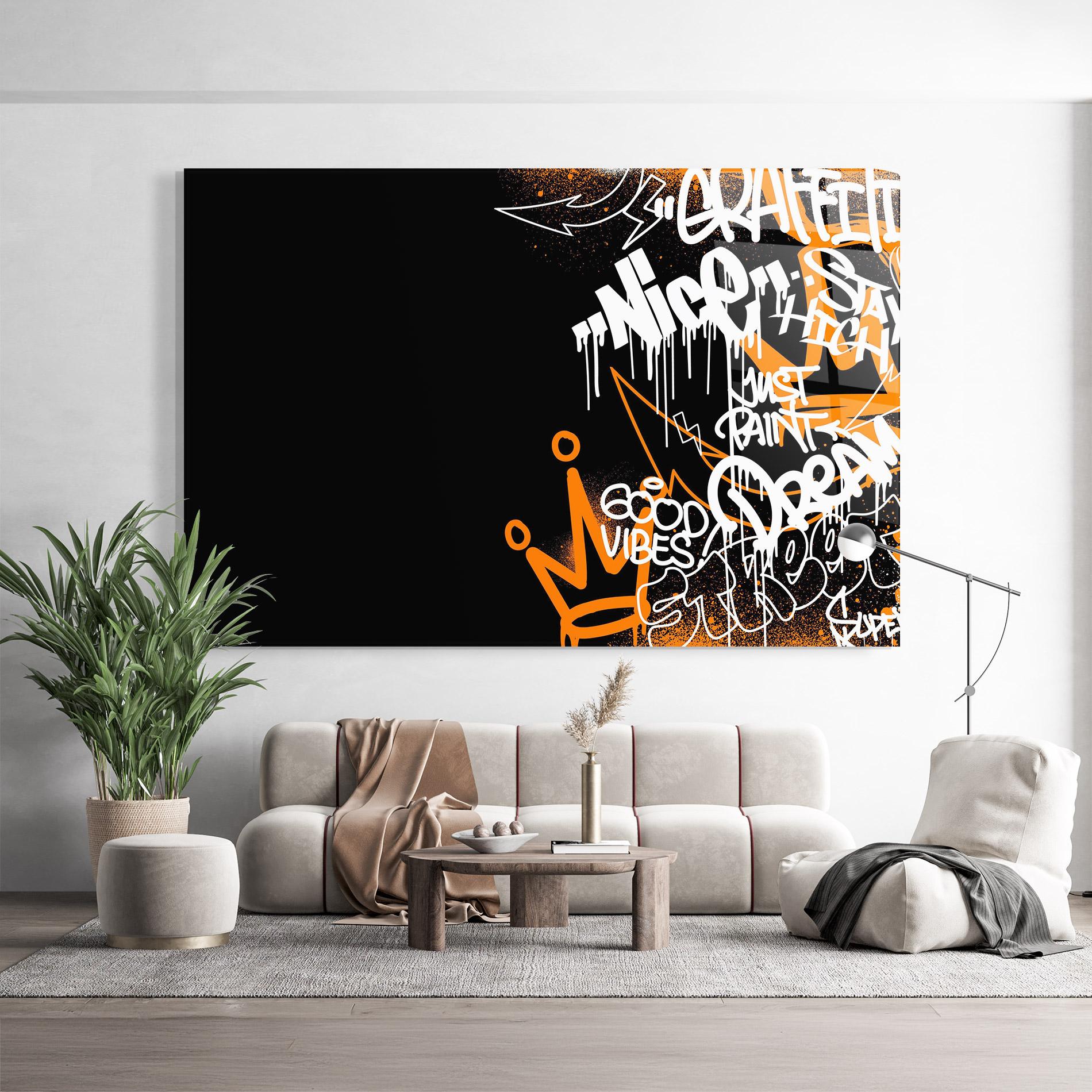 Tablou Sticla Good Vibes Graffiti mockup 9