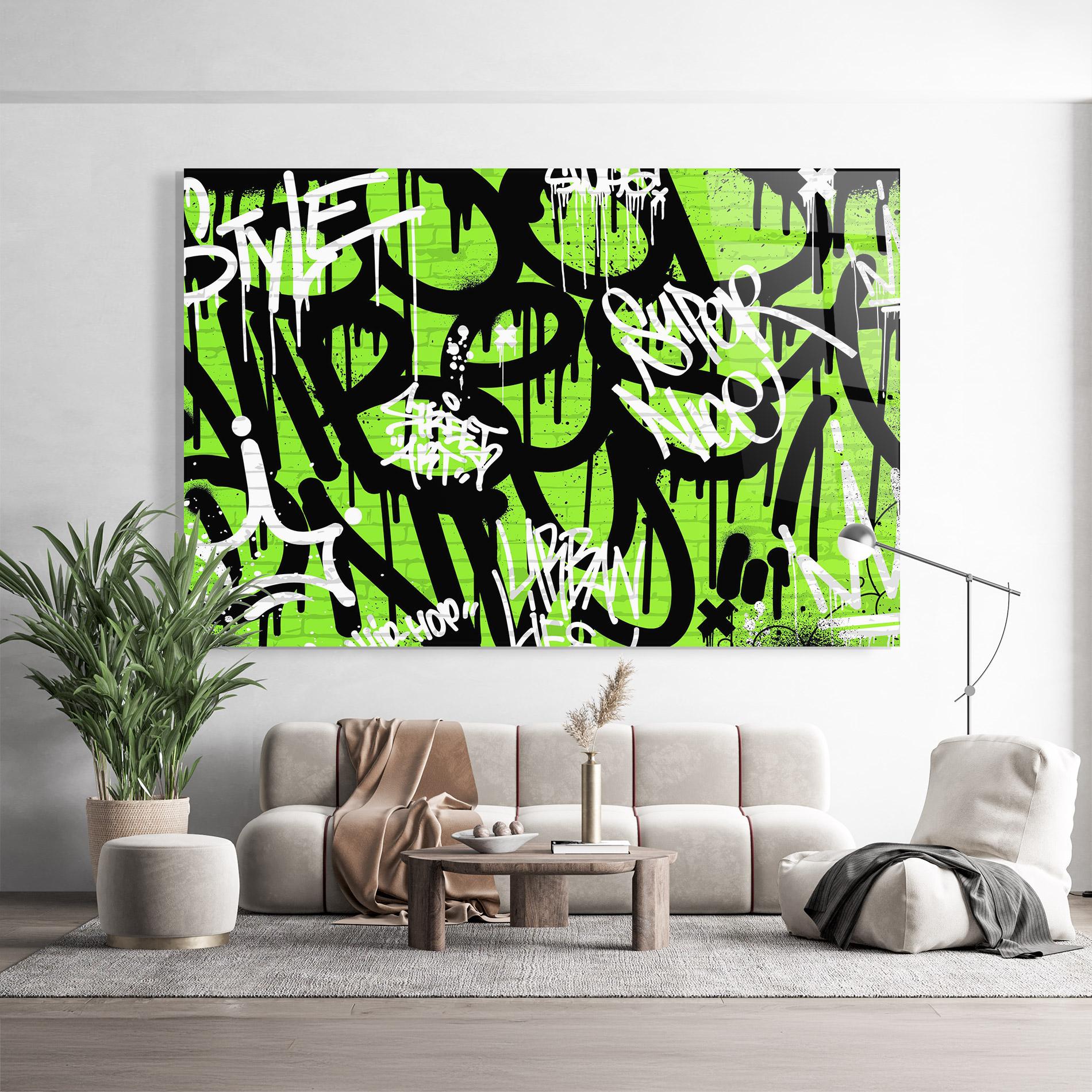 Tablou Sticla Graffiti Green Style mockup 9