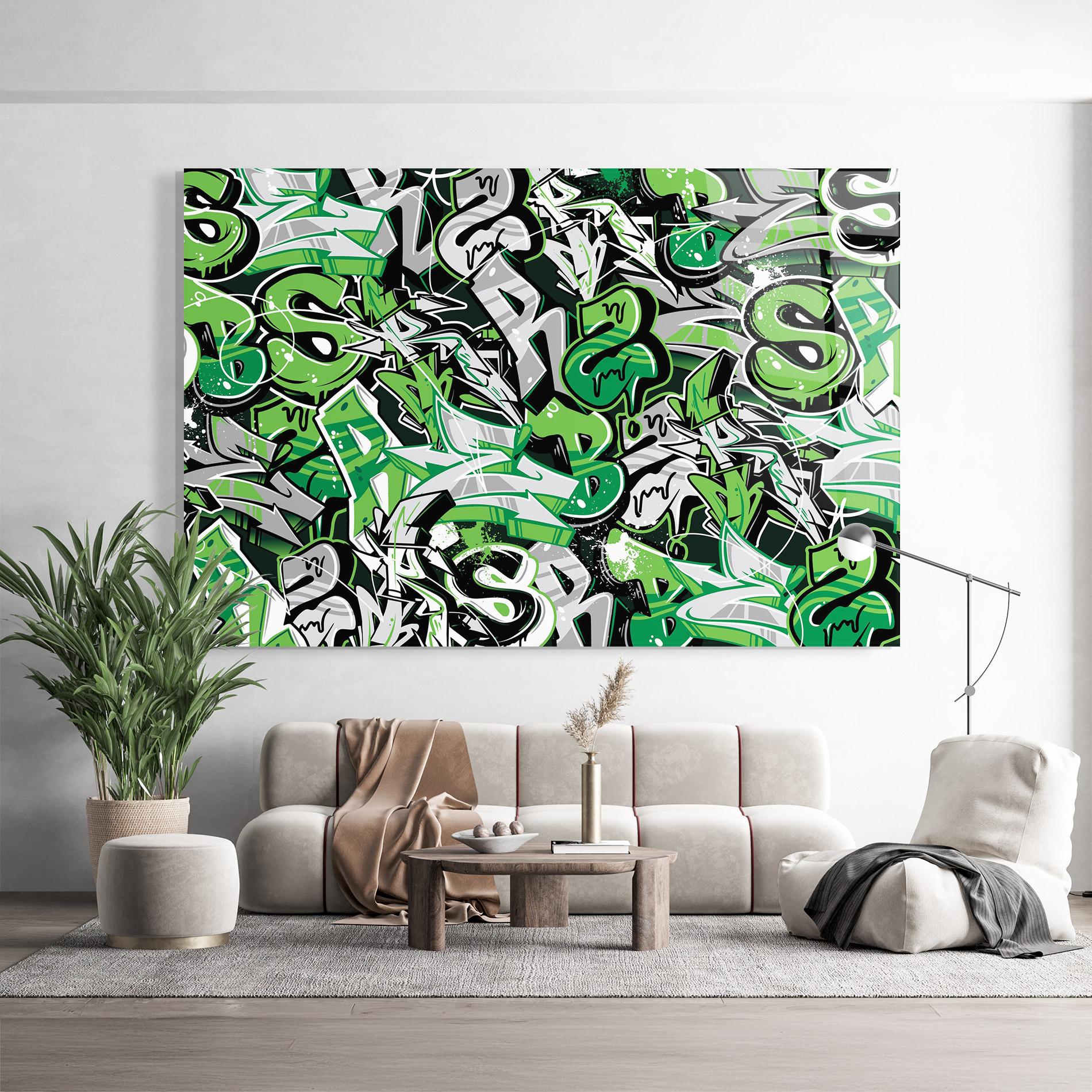 Tablou Sticla Green Graffiti Letters mockup 9