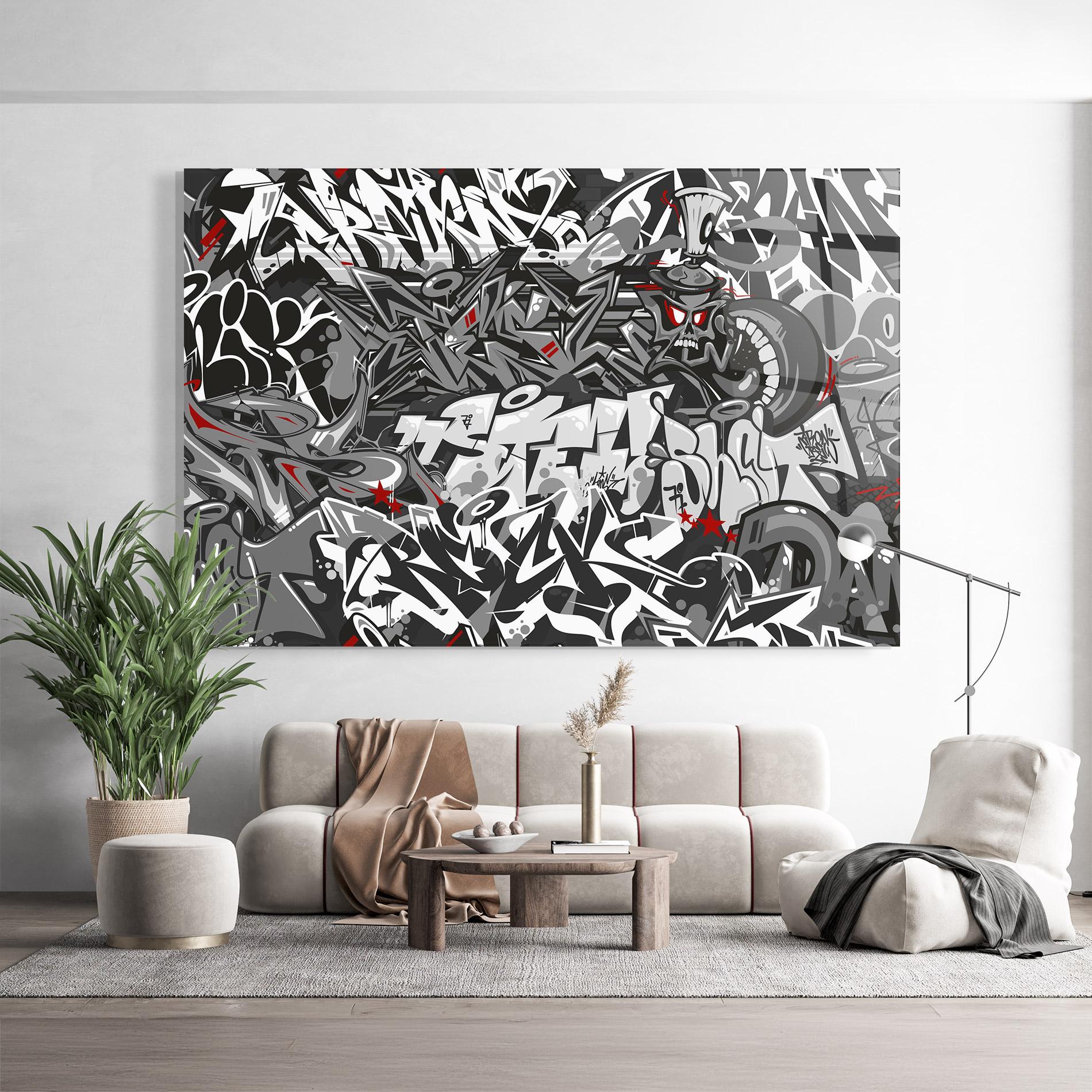 Tablou Sticla Skull Graffiti mockup 9