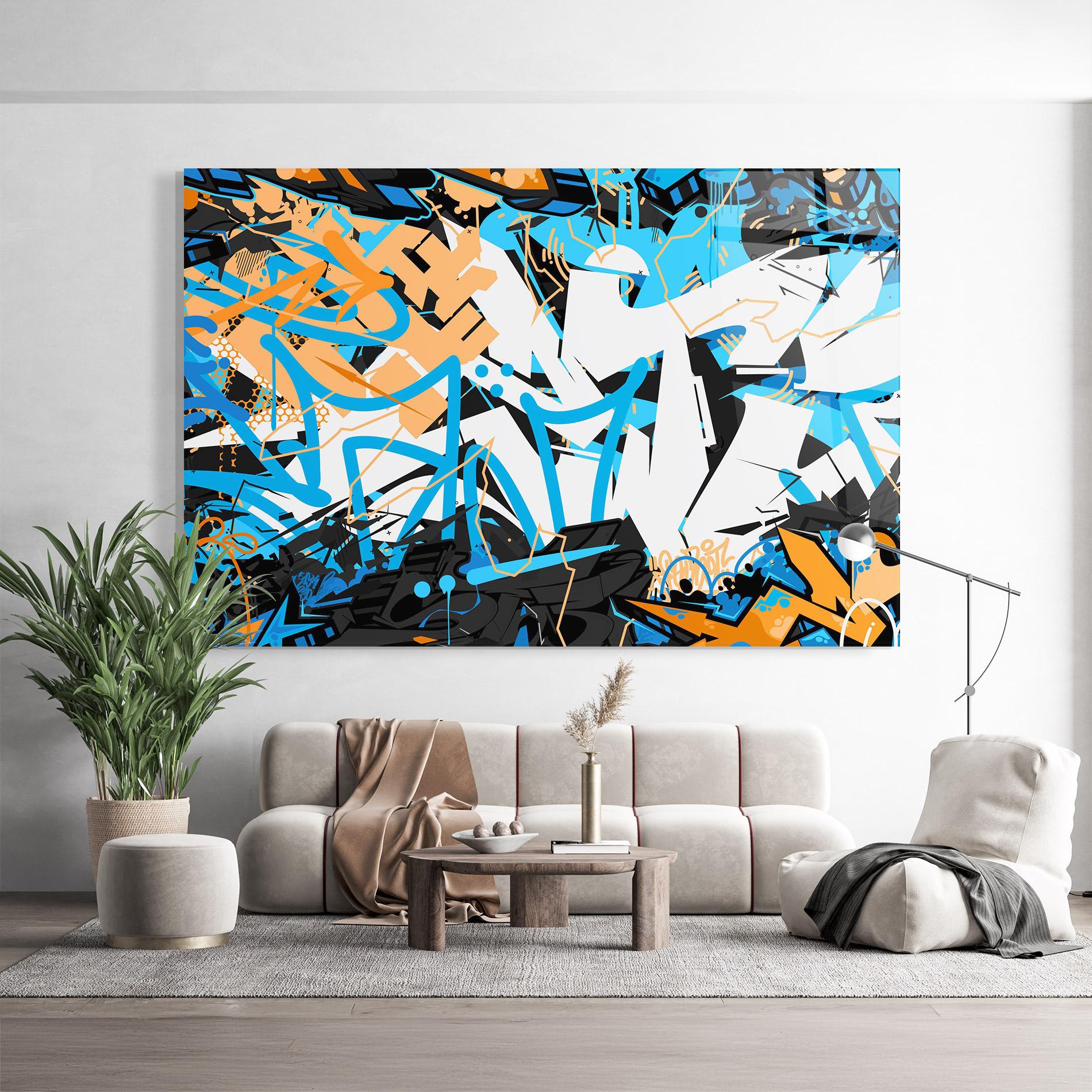 Tablou Sticla White Orange Graffiti mockup 9
