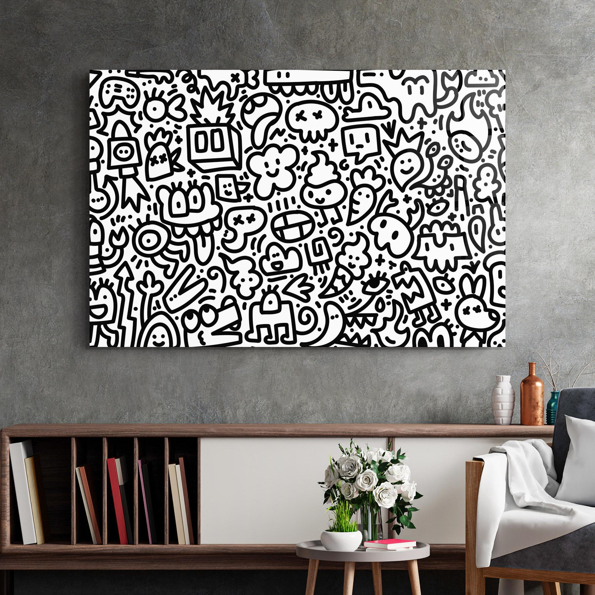 Tablou Sticla Black Line Doodle mockup 2