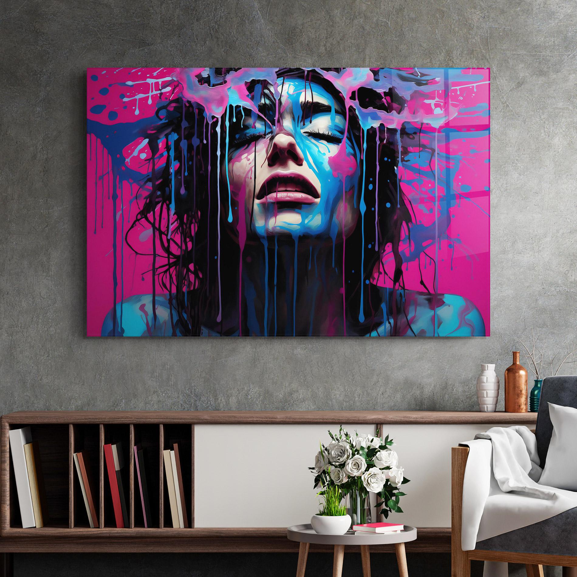 Tablou Sticla Blue Pink Woman mockup 2