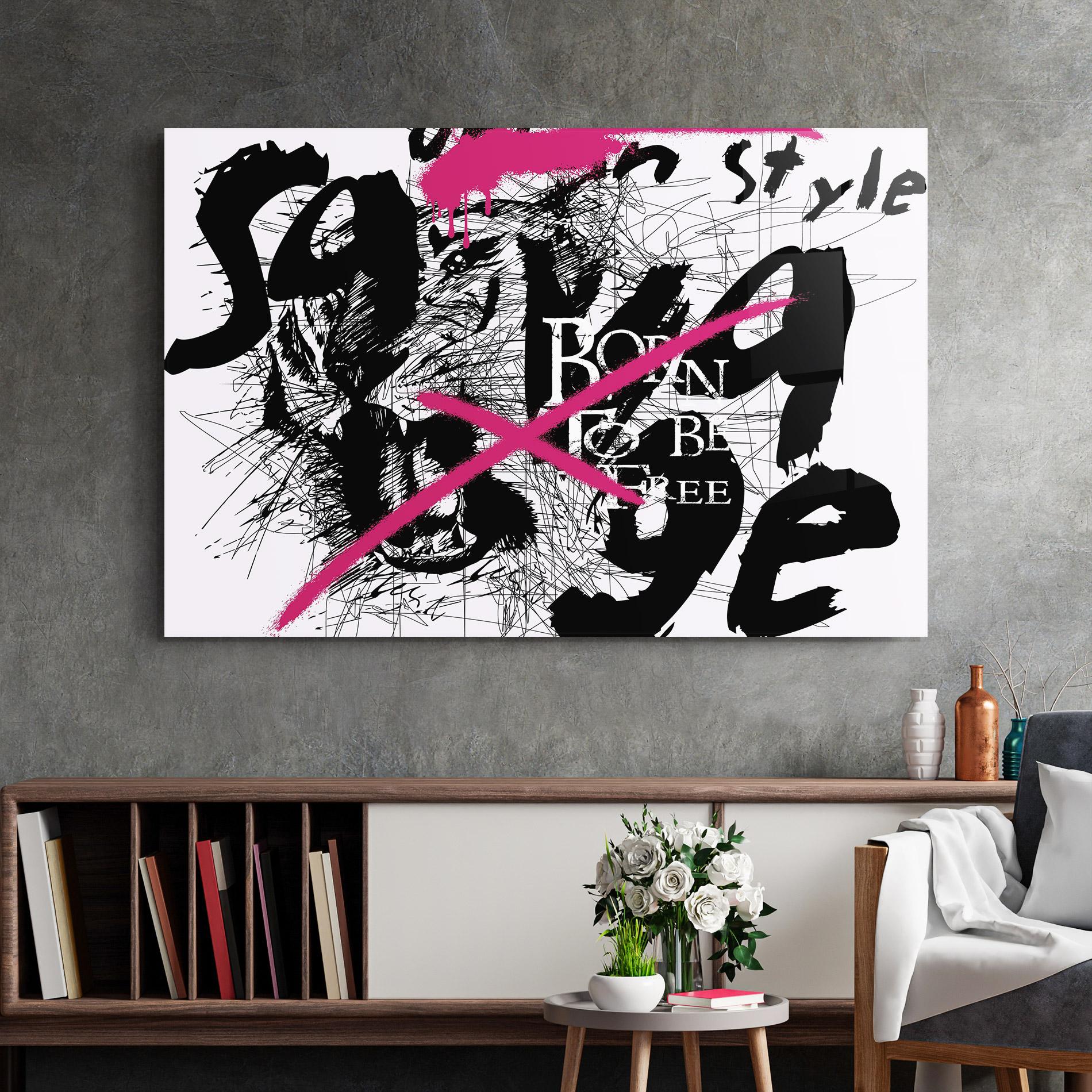 Tablou Sticla Born Free Graffiti mockup 2
