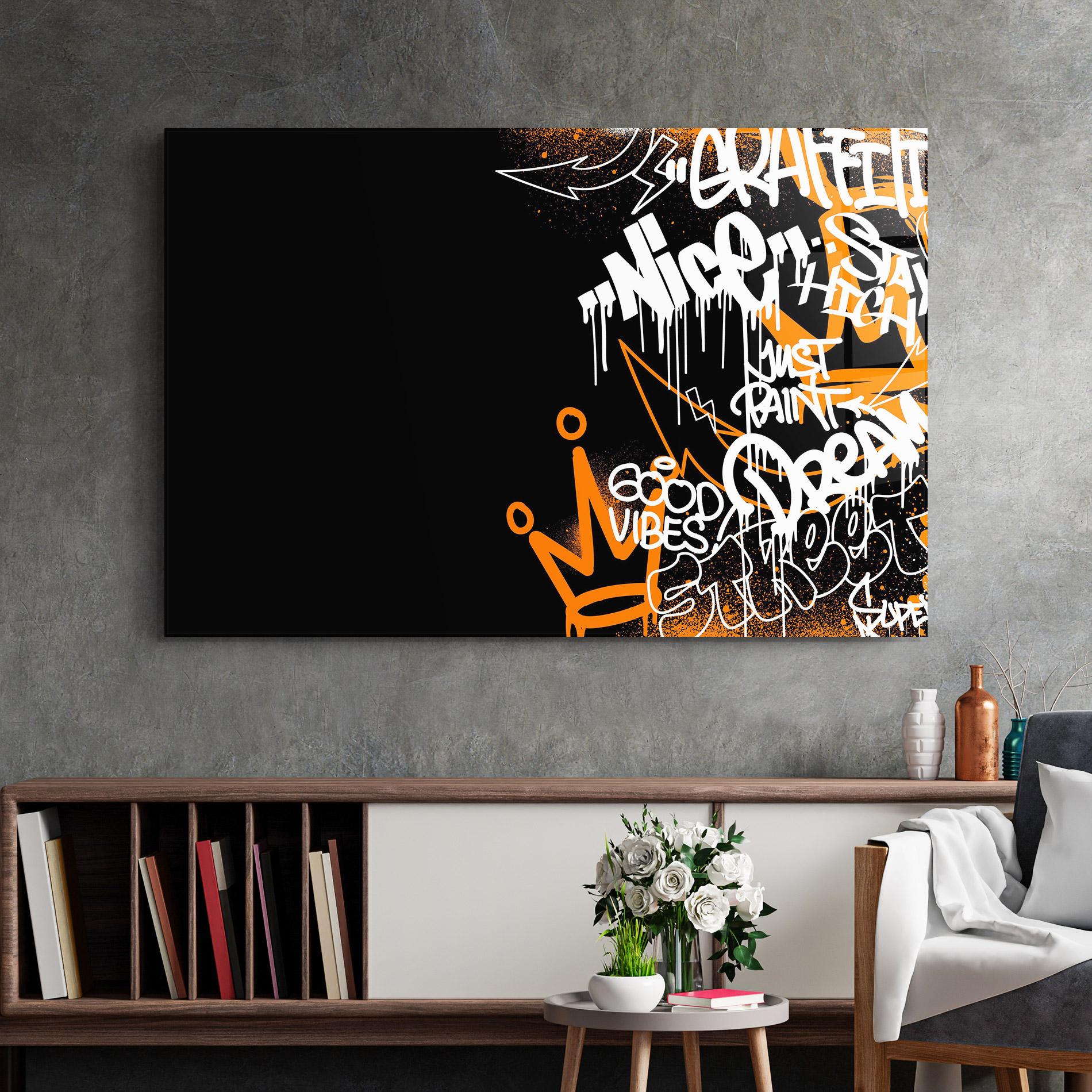 Tablou Sticla Good Vibes Graffiti mockup 2