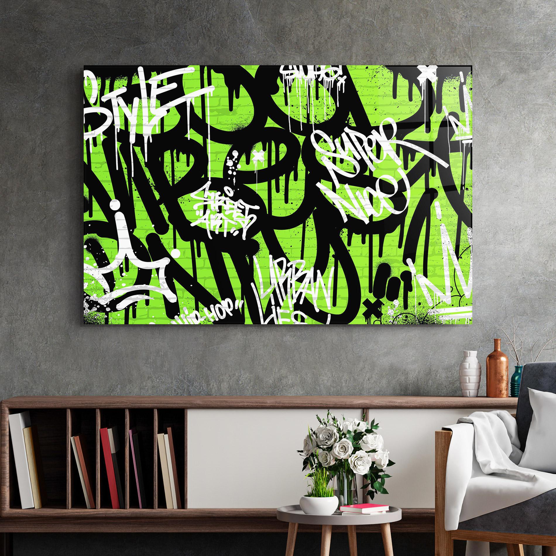 Tablou Sticla Graffiti Green Style mockup 2