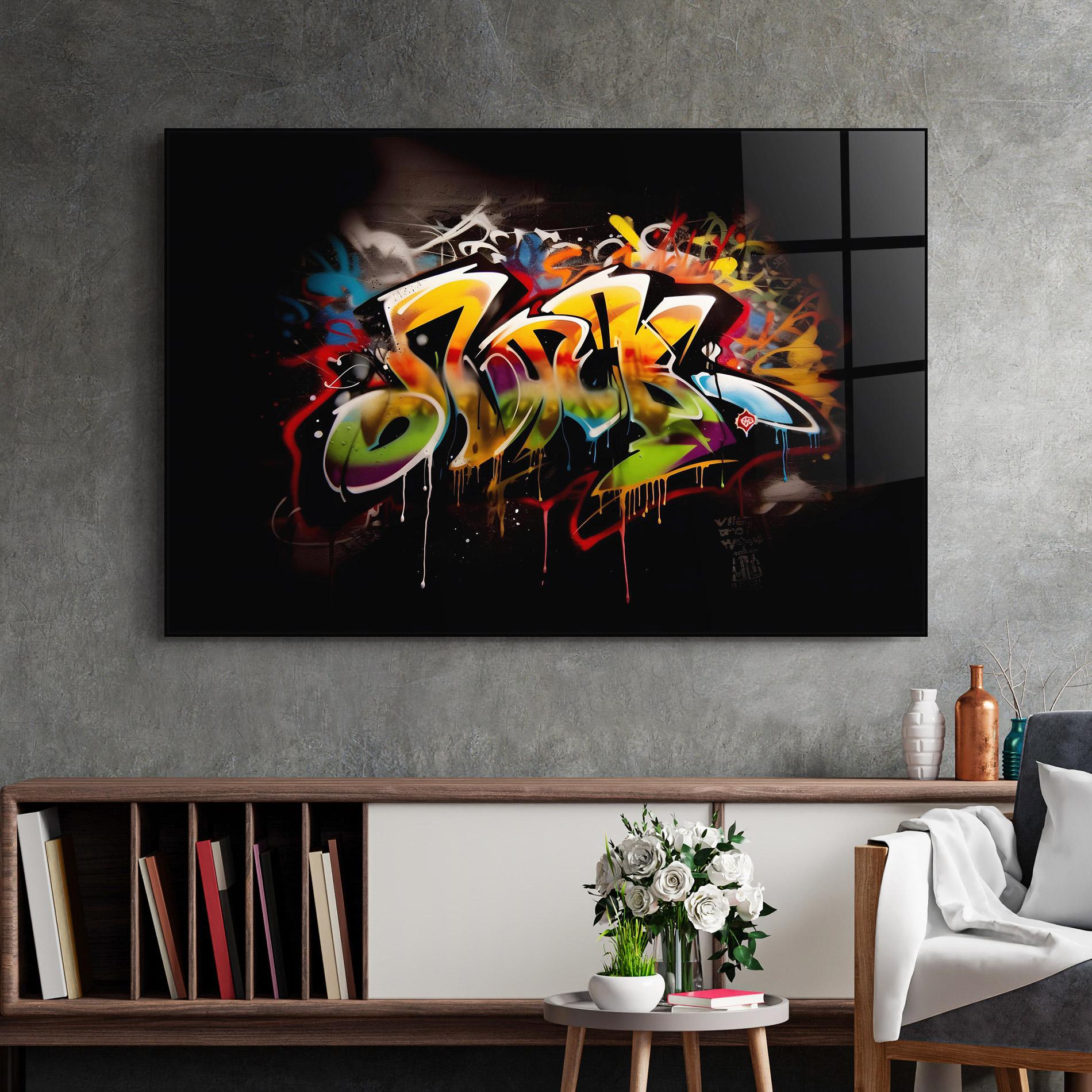 Tablou Sticla Graffiti Style Wall mockup 2