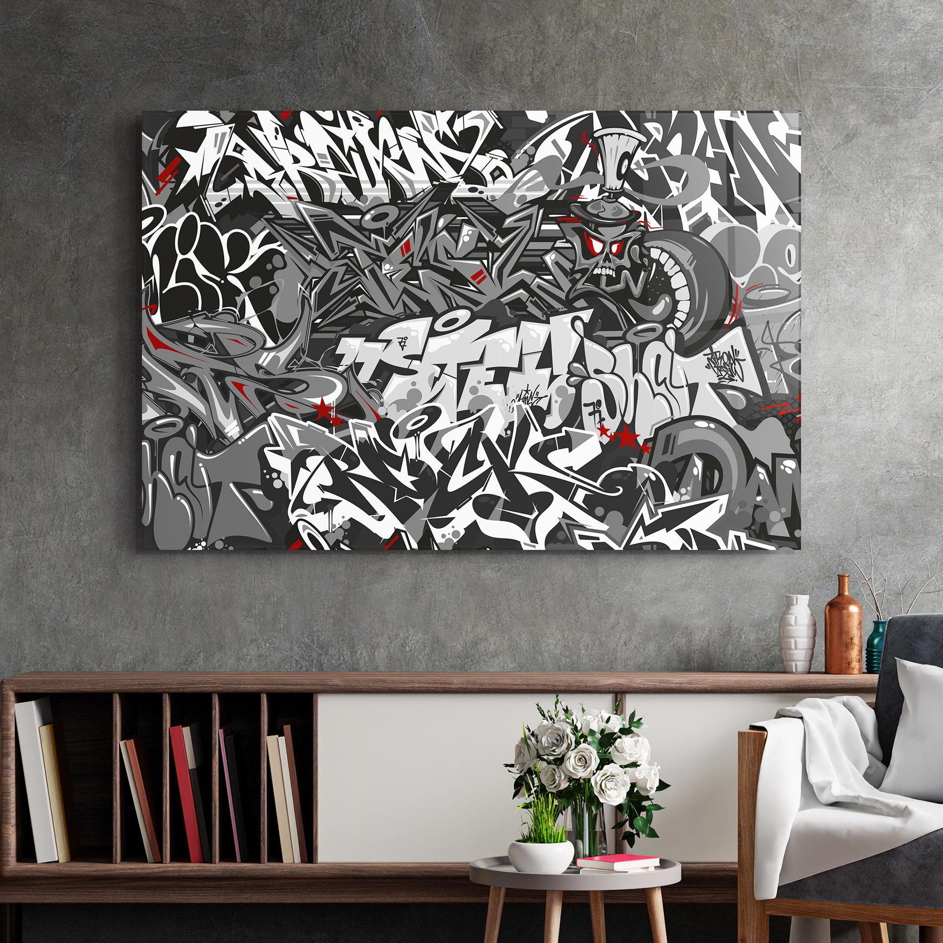 Tablou Sticla Skull Graffiti mockup 2