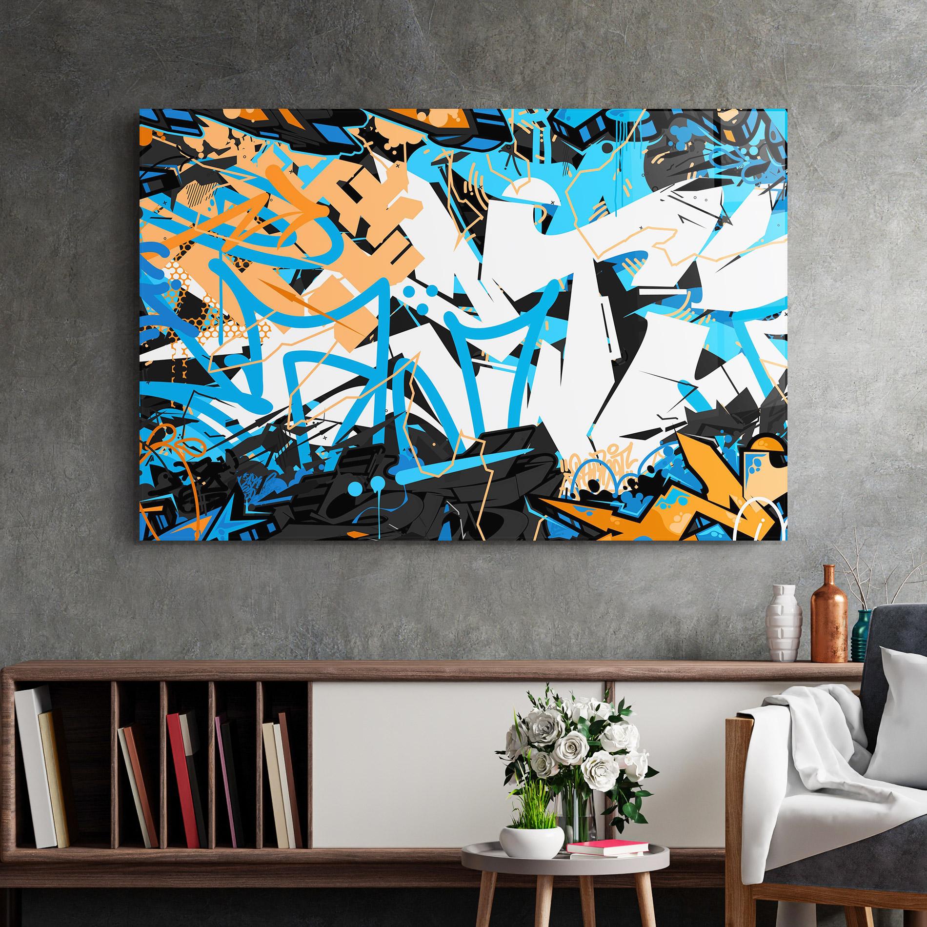 Tablou Sticla White Orange Graffiti mockup 2
