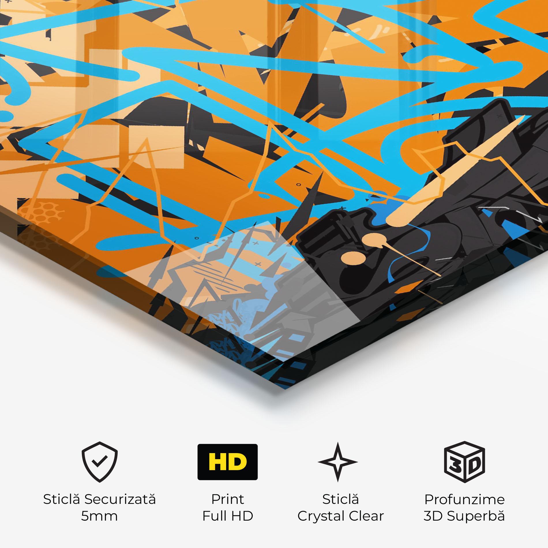 Tablou Sticla Blue Orange Graffiti mockup 3