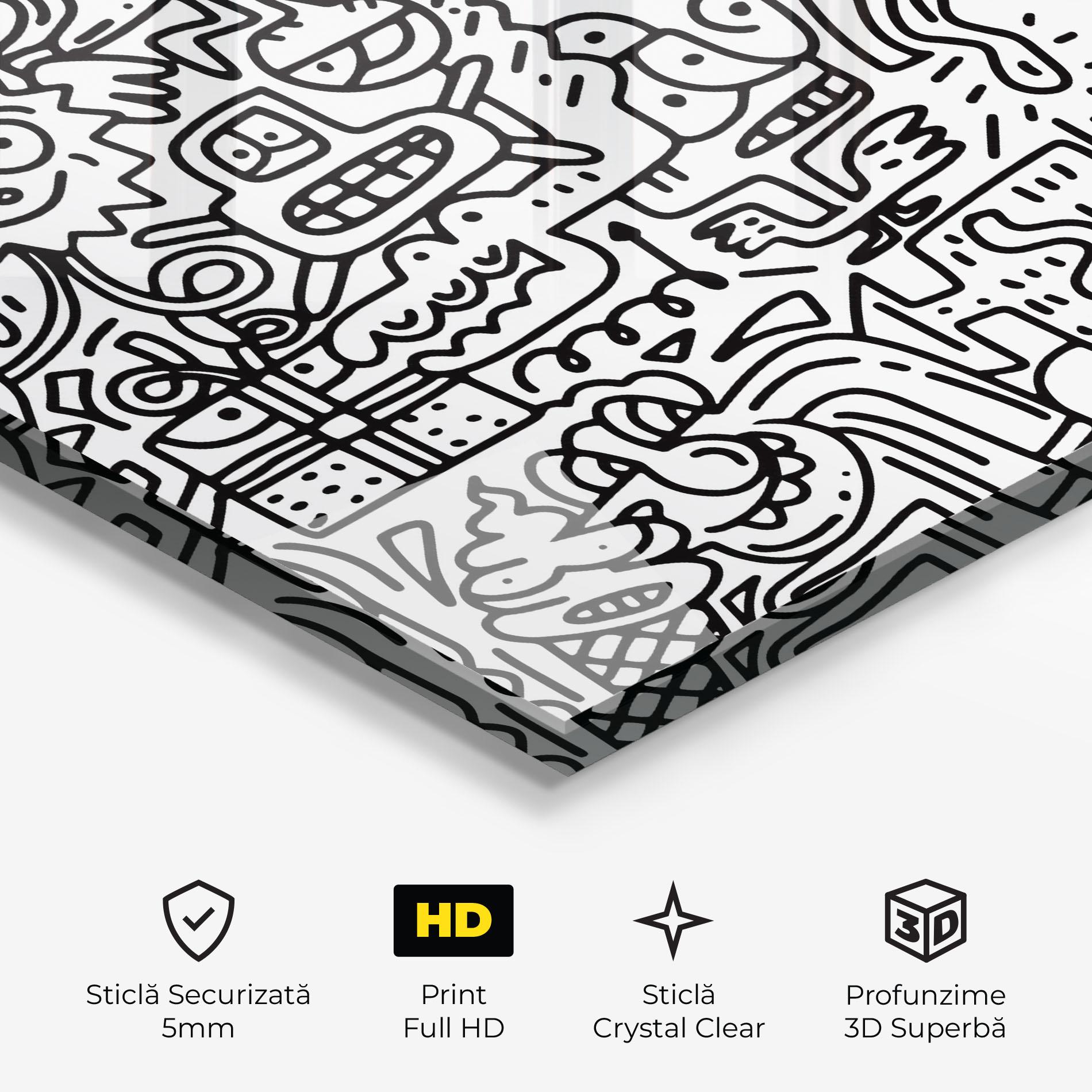 Tablou Sticla Doodle Black Line mockup 3