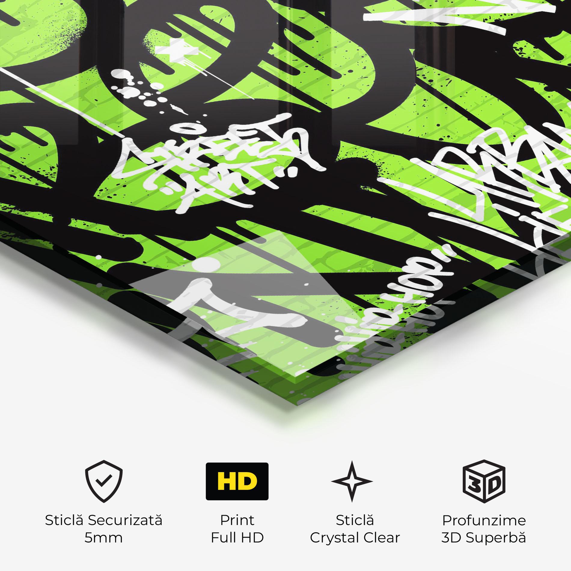 Tablou Sticla Graffiti Green Style mockup 3