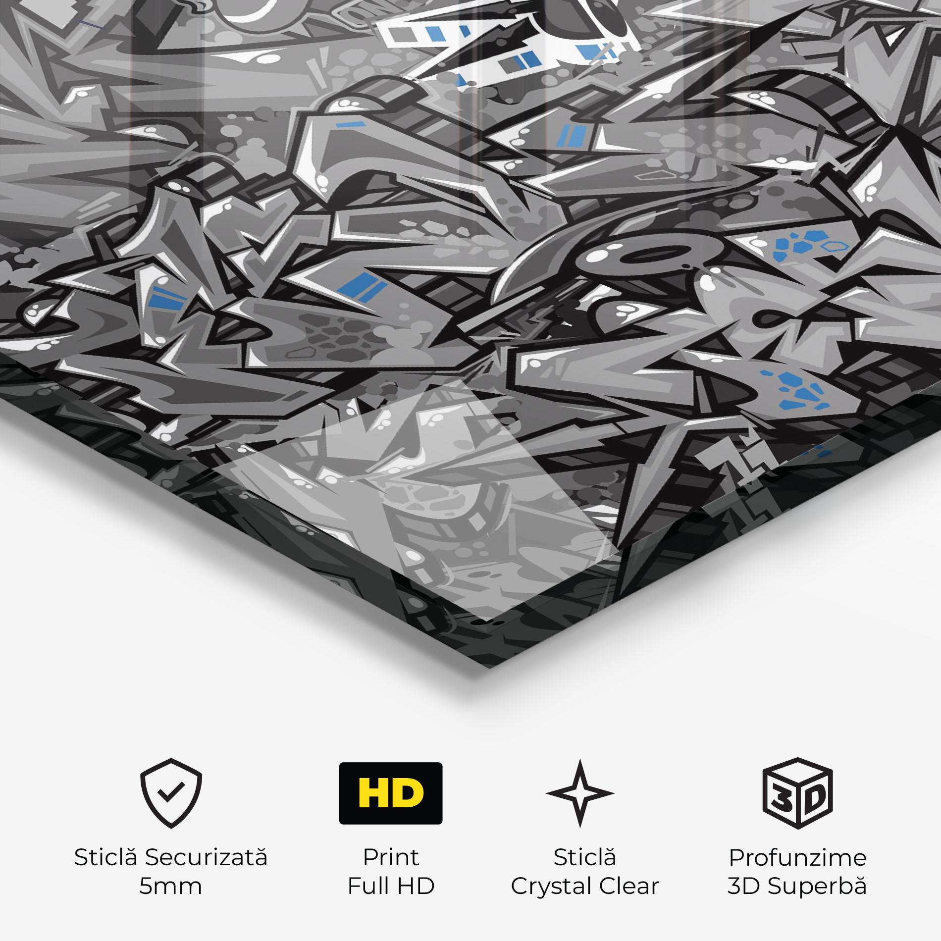 Tablou Sticla Grey Blue Graffiti mockup 3