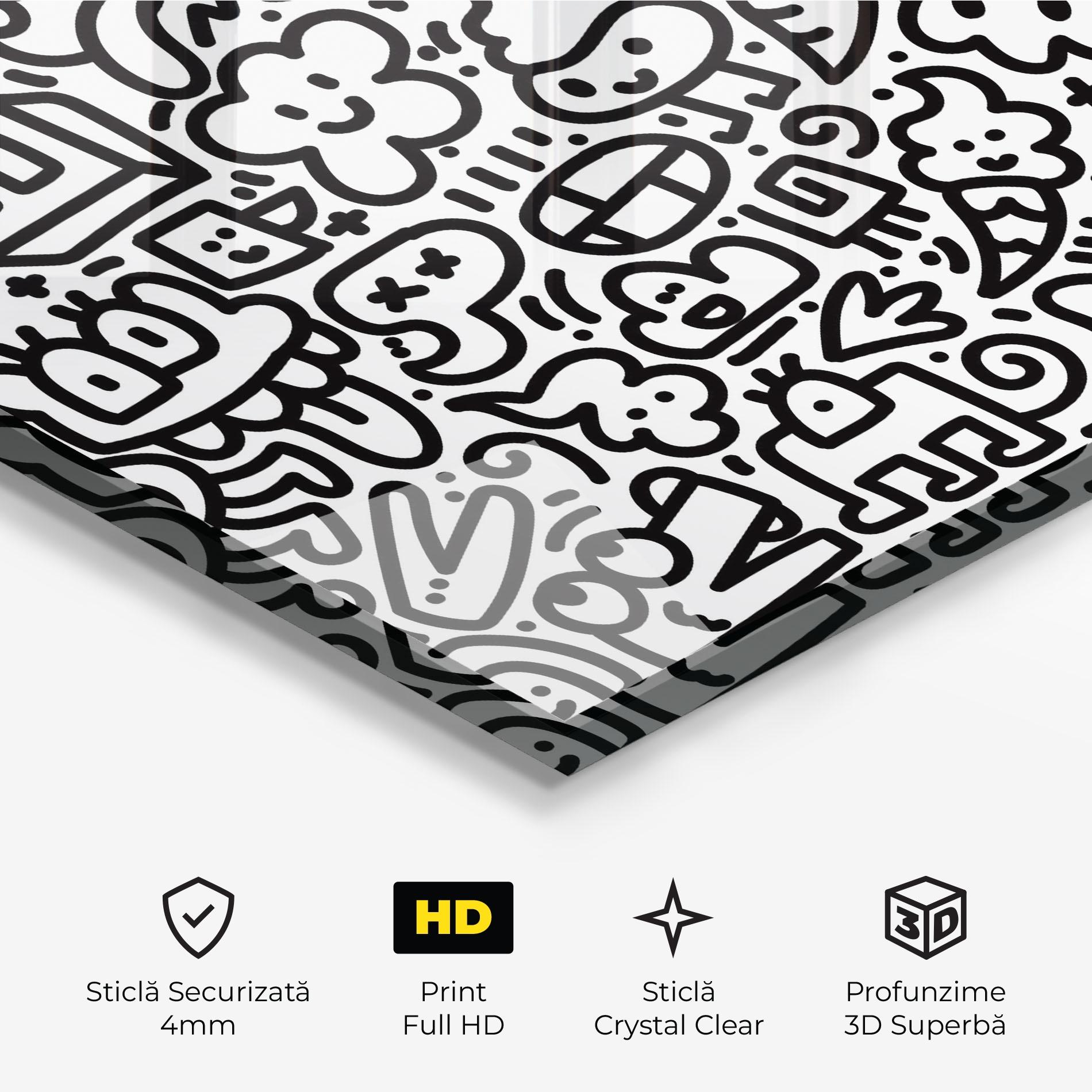 Tablou Sticla Black Line Doodle mockup 3