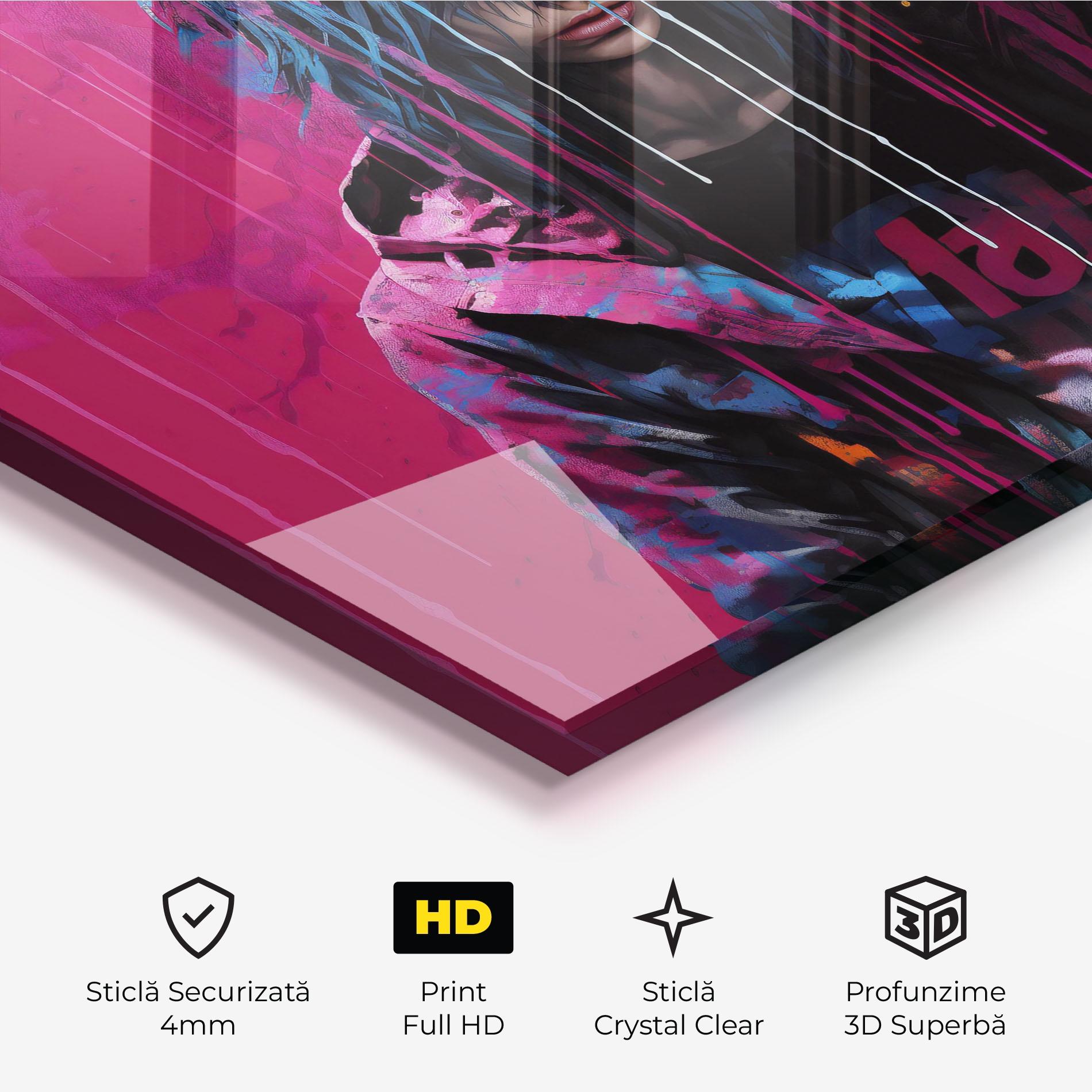 Tablou Sticla Blue Pink Falling Paint mockup 3