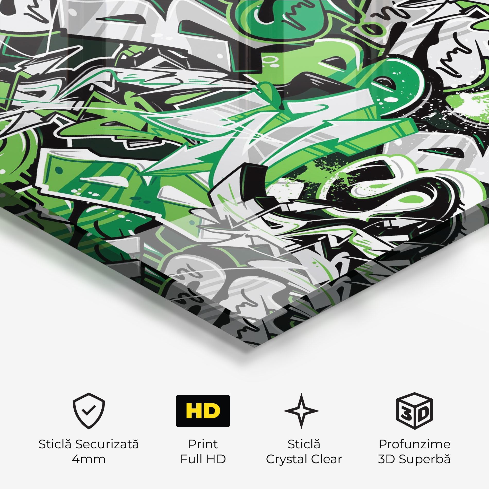 Tablou Sticla Green Graffiti Letters mockup 3