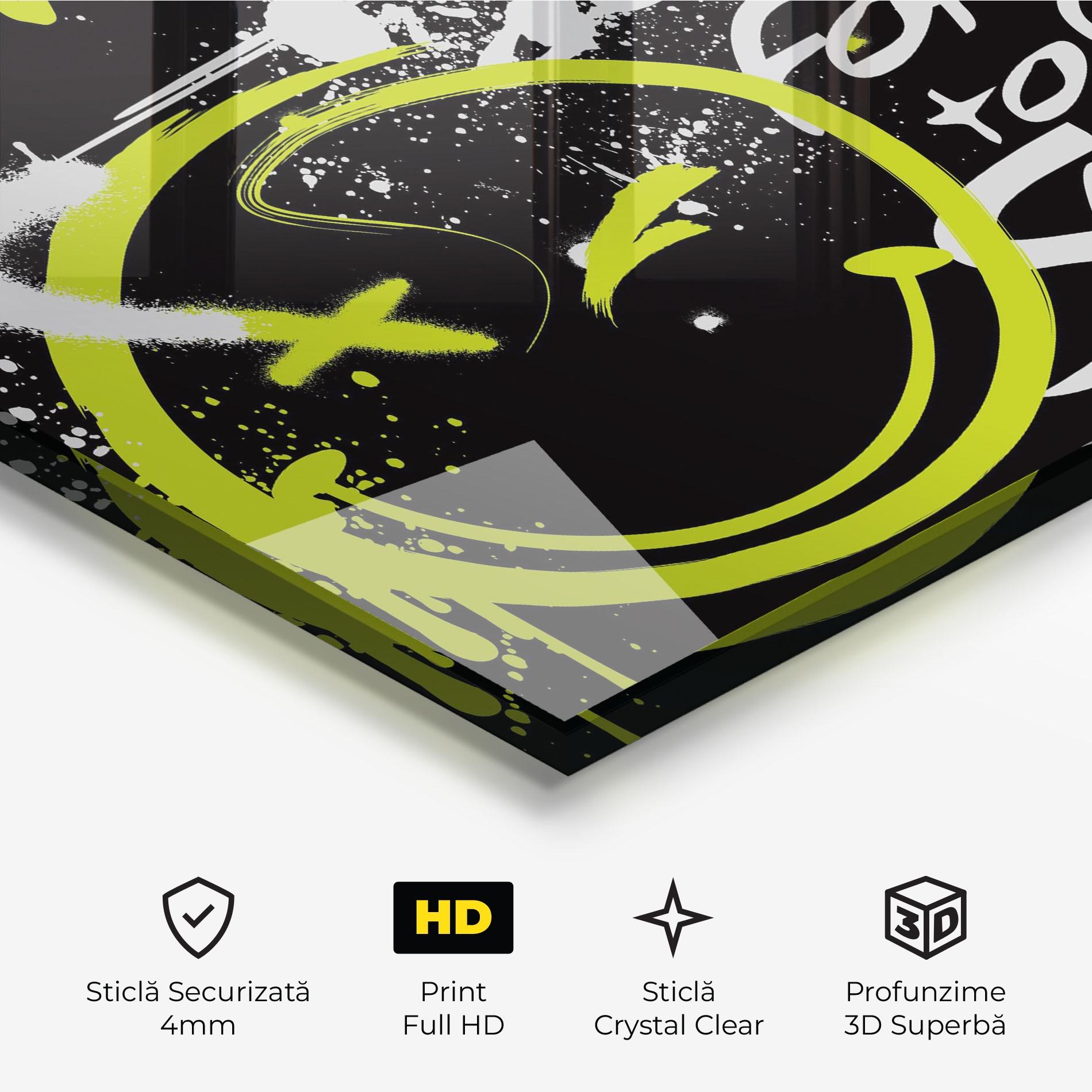 Tablou Sticla Green Smile Graffiti mockup 3