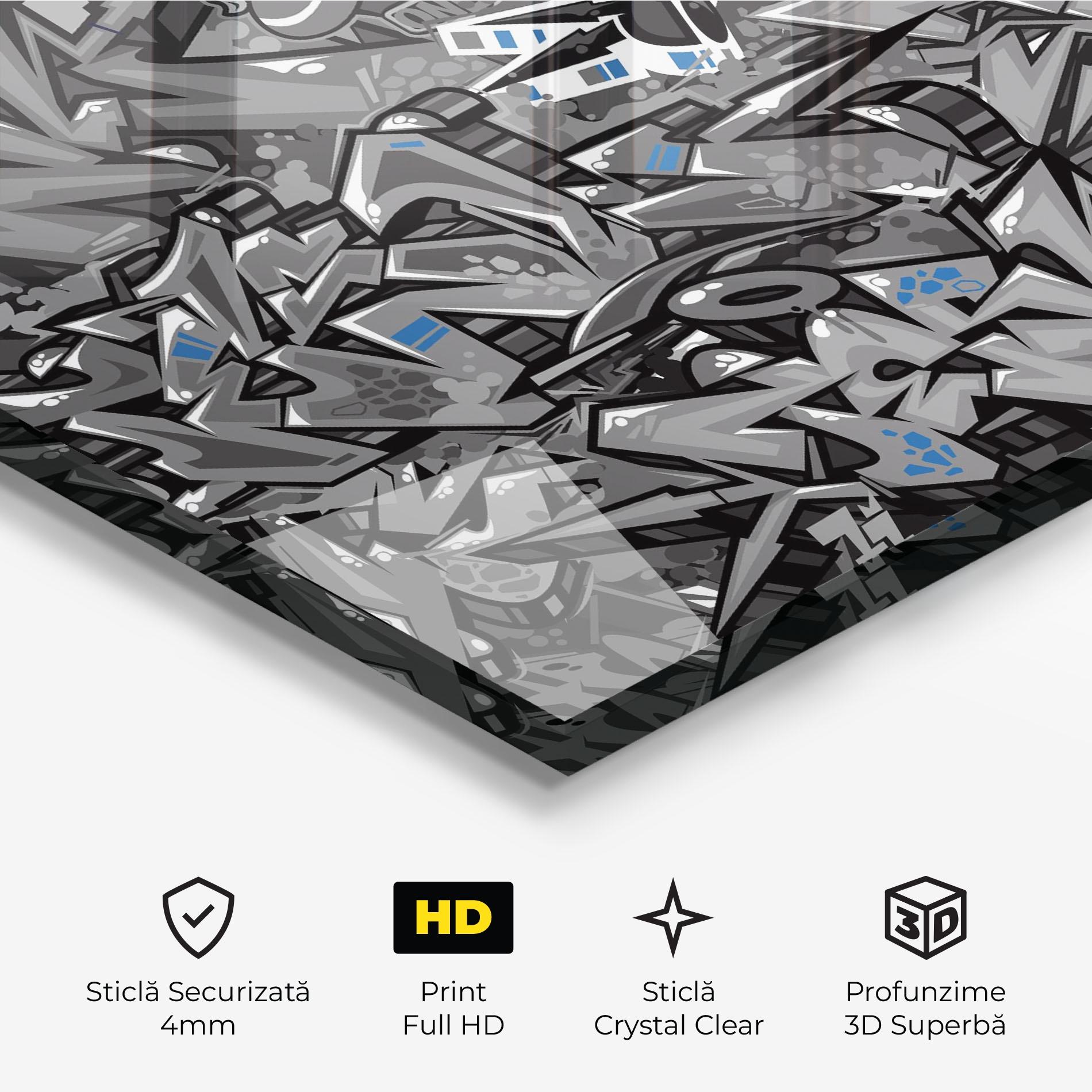 Tablou Sticla Grey Blue Graffiti mockup 3