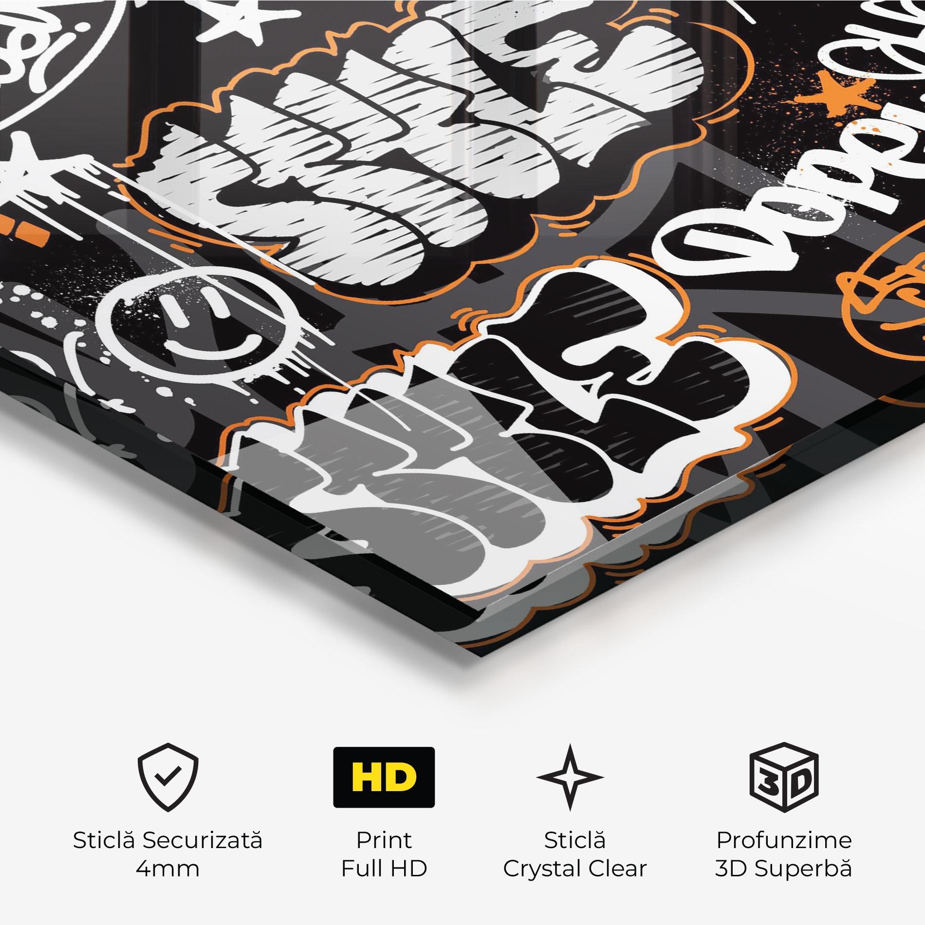 Tablou Sticla Orange Black Graffiti mockup 3